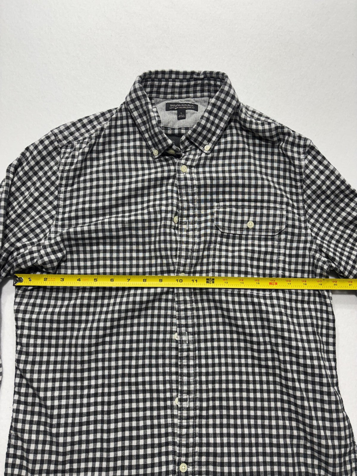 Banana Republic Shirt Mens Large Black Check Soft Wash Lined Button Up Slim