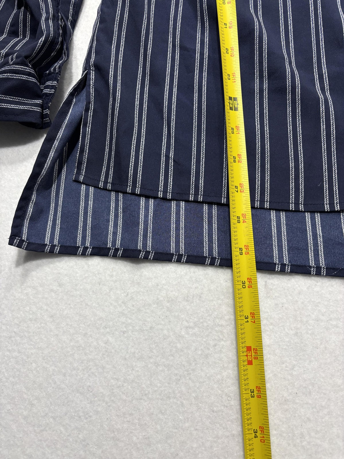MICHAEL Michael Kors Blouse Womens Large Blue Stripe Zip Tunic Long Sleeve Top