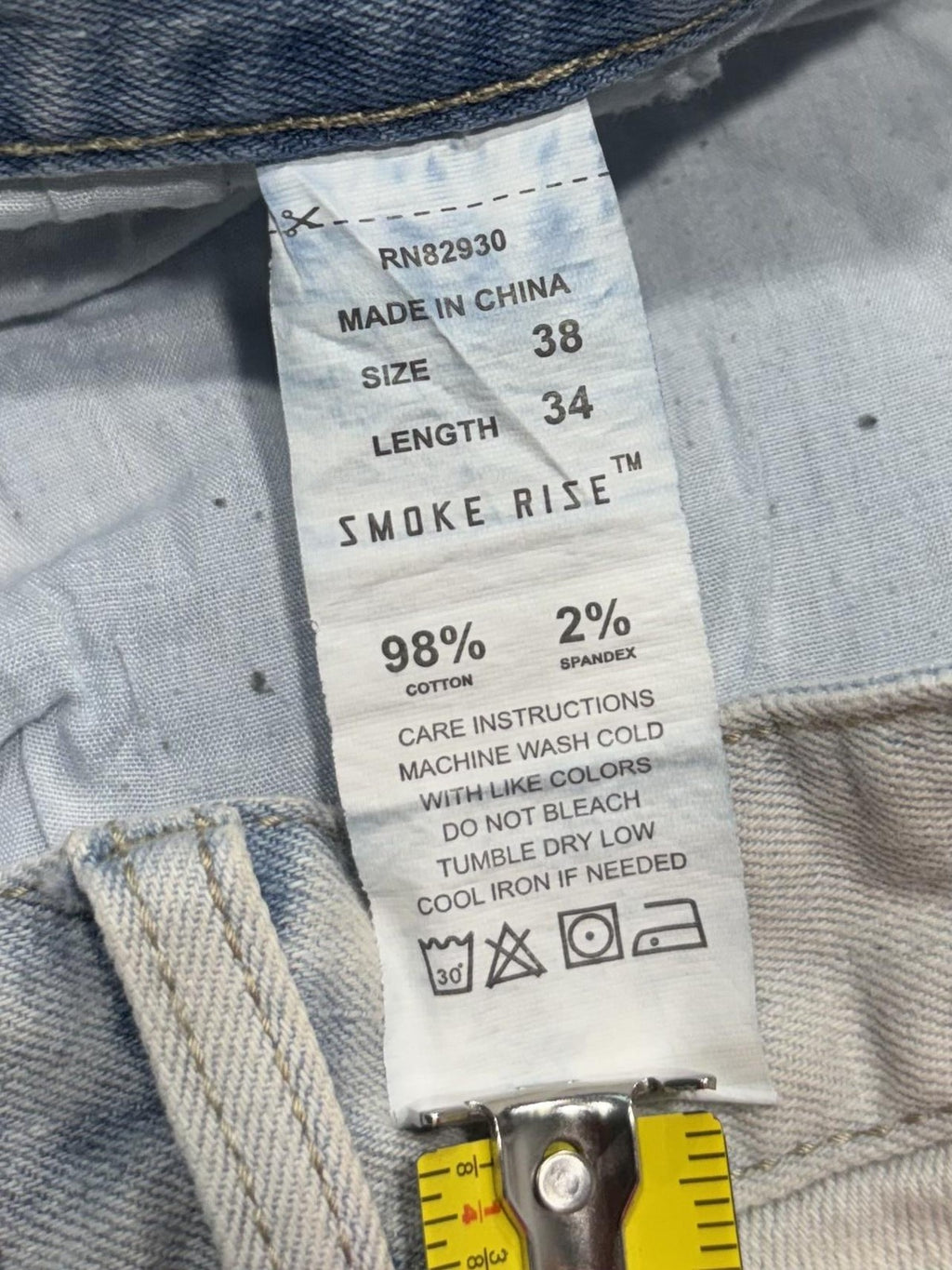 Smoke Rise Jeans Mens 38x34 Blue Light Wash Distressed Moto Biker Slim Tapered