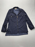 MICHAEL Michael Kors Blouse Womens Large Blue Stripe Zip Tunic Long Sleeve Top