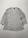 Chico's Blouse Womens 2 White Floral V Neck 3/4 Bell Sleeve Lightweight Tunic