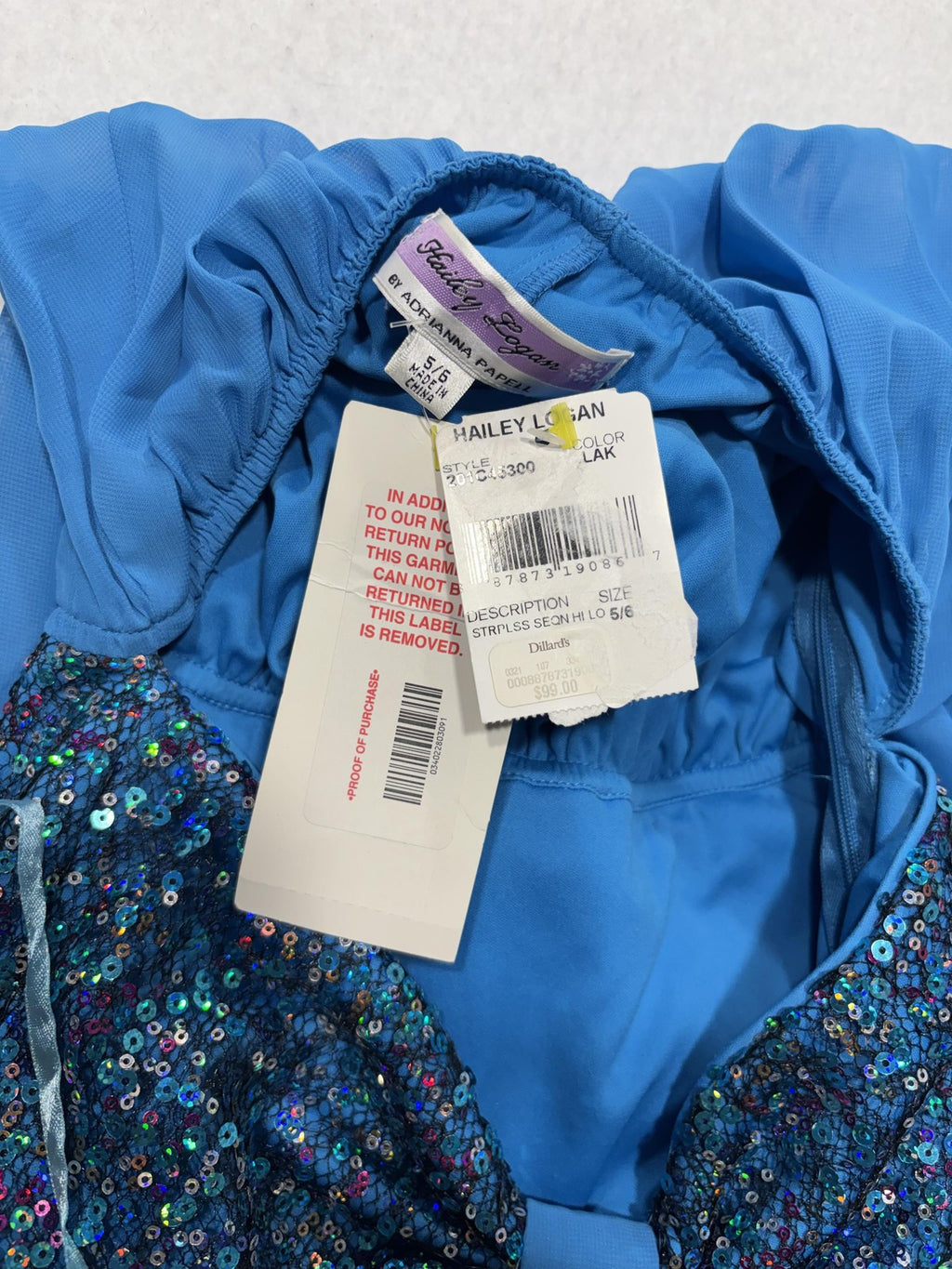 Hailey Logan Dress Juniors 5/6 Blue Sequin Sweetheart Strapless Hi Low Party