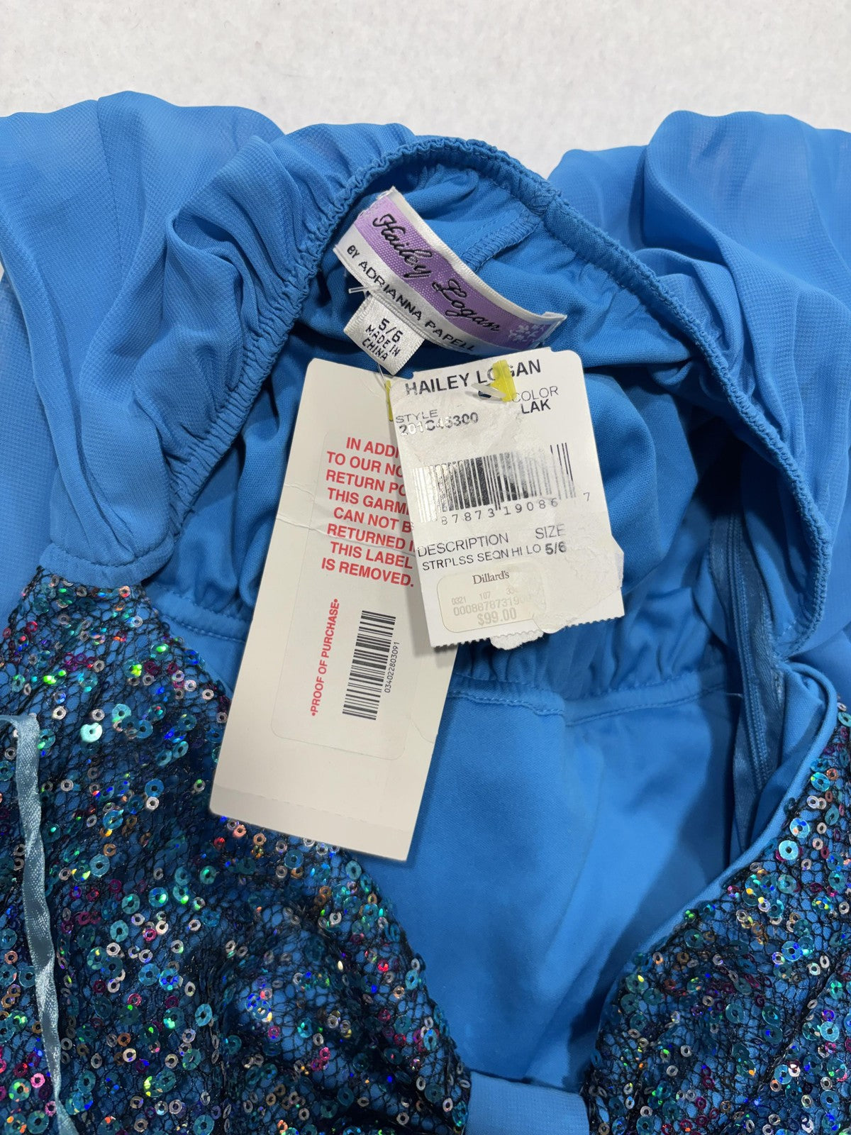 Hailey Logan Dress Juniors 5/6 Blue Sequin Sweetheart Strapless Hi Low Party