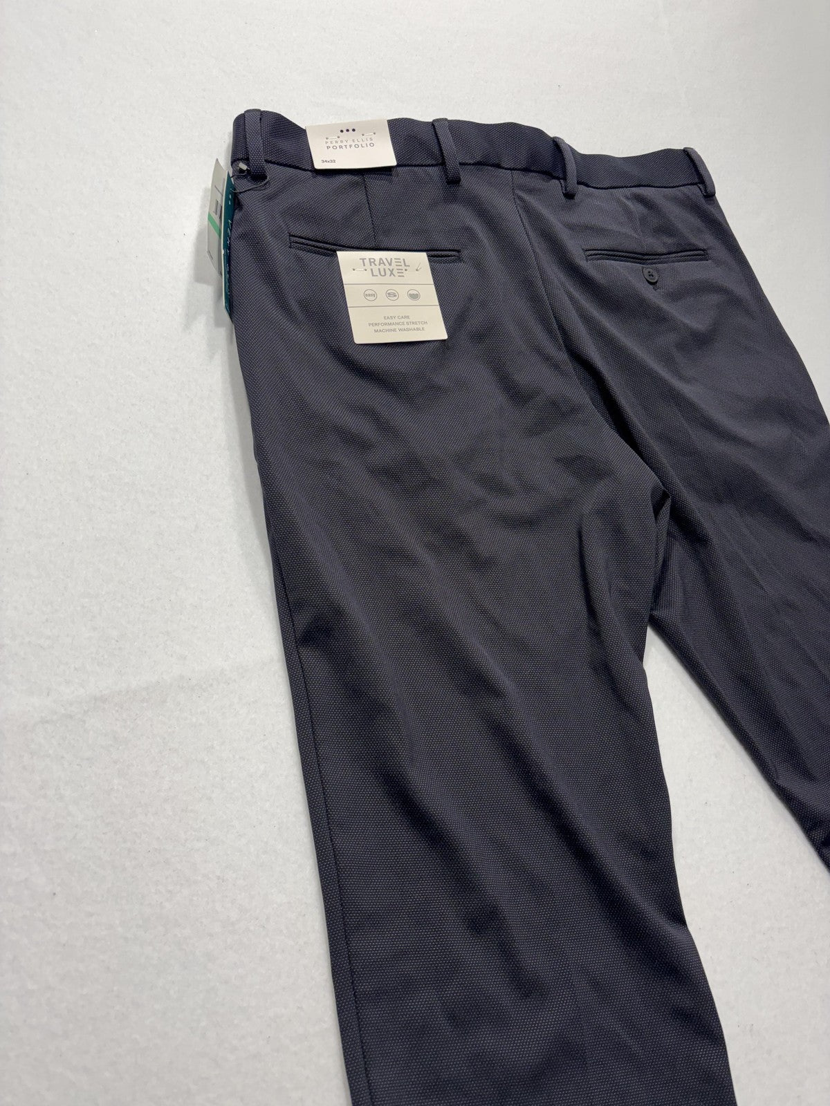 Perry Ellis Portfolio Dress Pants Mens 34x32 Gray Very Slim Travel Luxe Stretch
