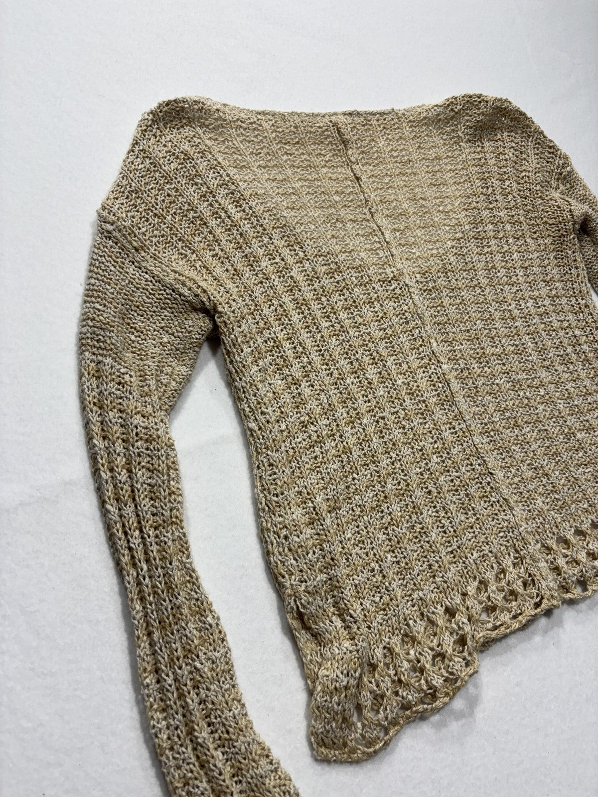 Free People Sweater Womens XS Beige V Neck Long Sleeve Open Knit Crochet Boho
