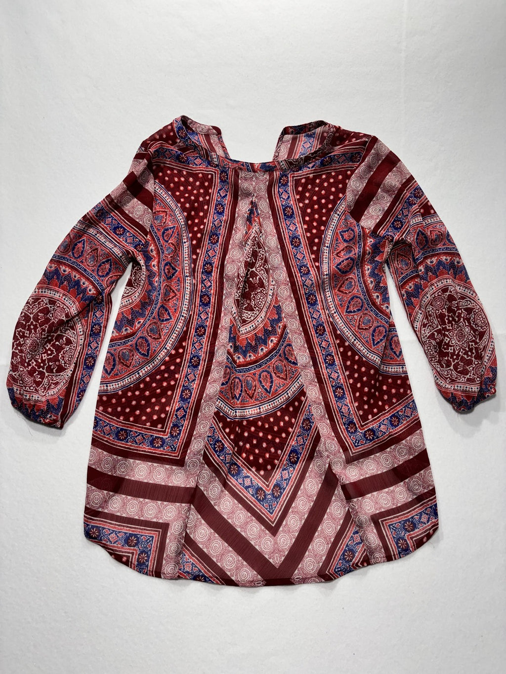 Lucky Brand Blouse Womens Small Red Paisley Long Sleeve Tunic Top Boho