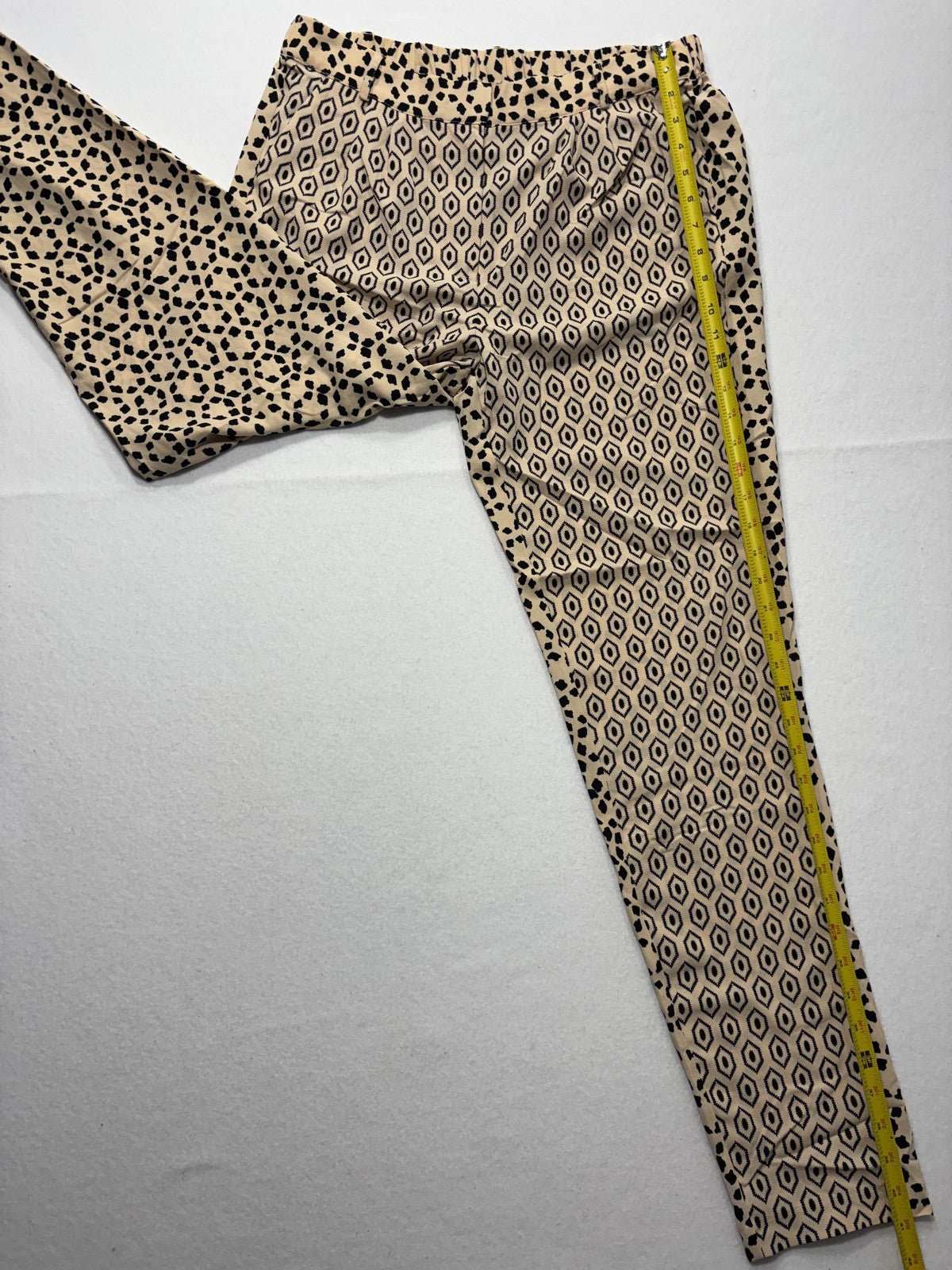 ESSENTIEL Antwerp Dress Pants Womens 40 Beige Geo Dot Print Elastic Waist Slim