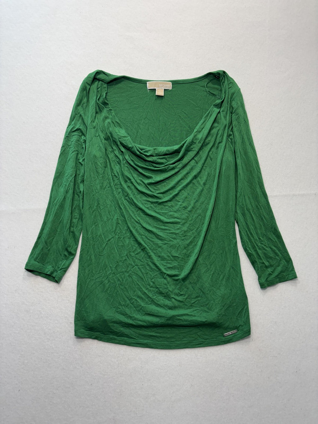 Michael Kors Top Womens Medium Green Cowl Neck 3/4 Sleeve Stretch Tunic Blouse