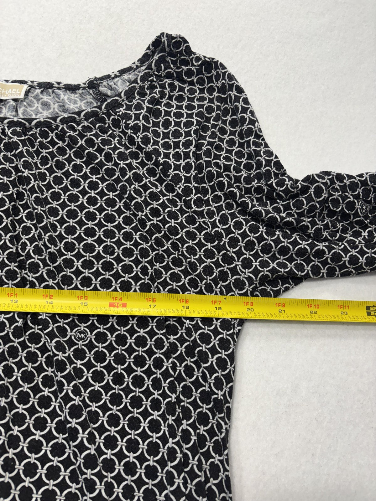 MICHAEL Michael Kors Blouse Womens XL Black Geometric Scoop Neck 3/4 Sleeve