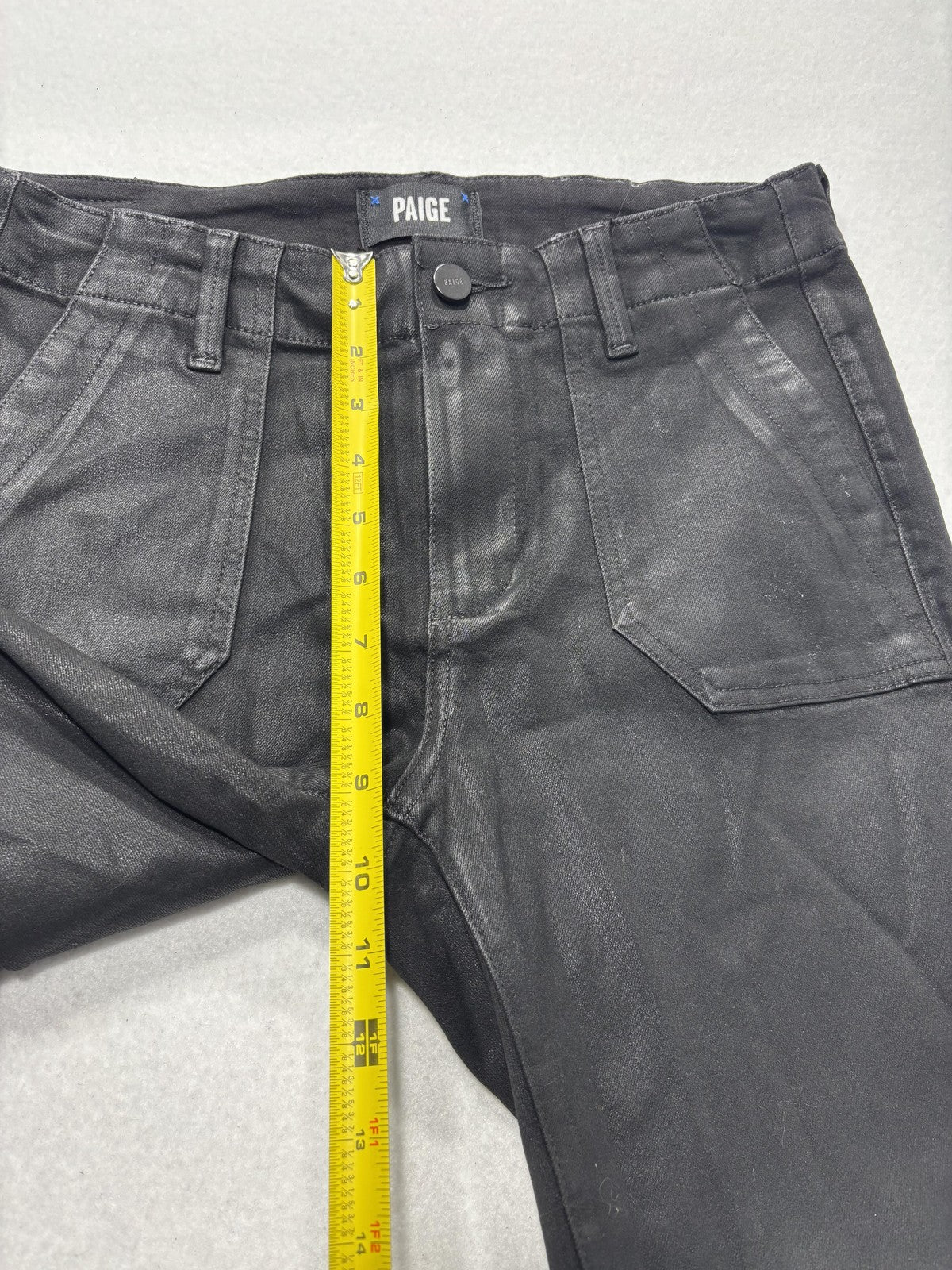 Paige Pants Womens 27 Black Mayslie Coated Denim Jogger Ankle Zip Cuffed Stretch