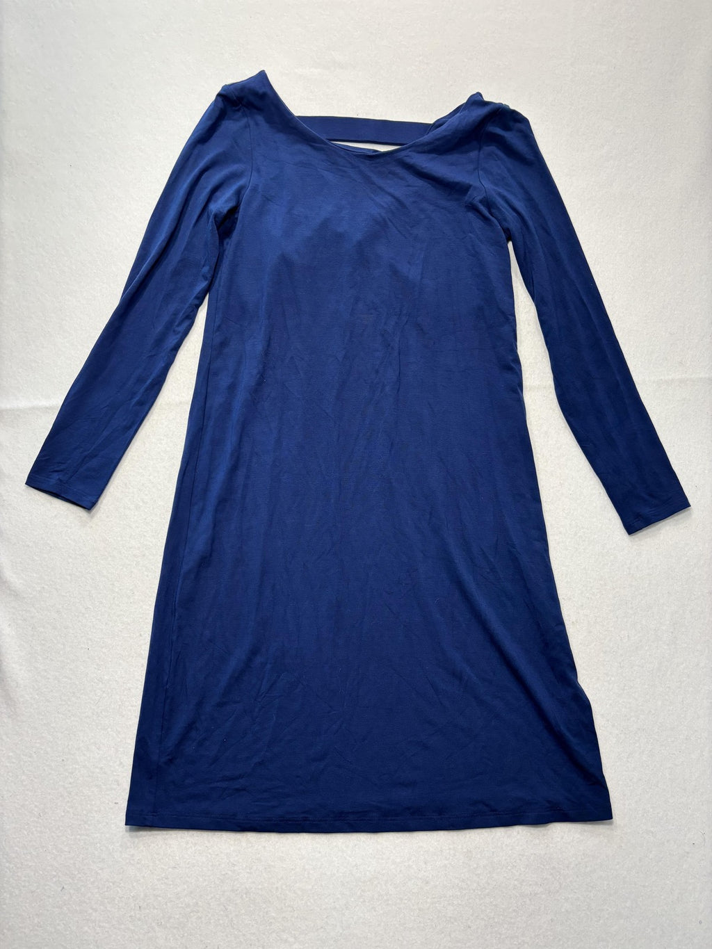 Dress Womens Medium Blue V Neck Long Sleeve Stretch Jersey Shift Knee Length