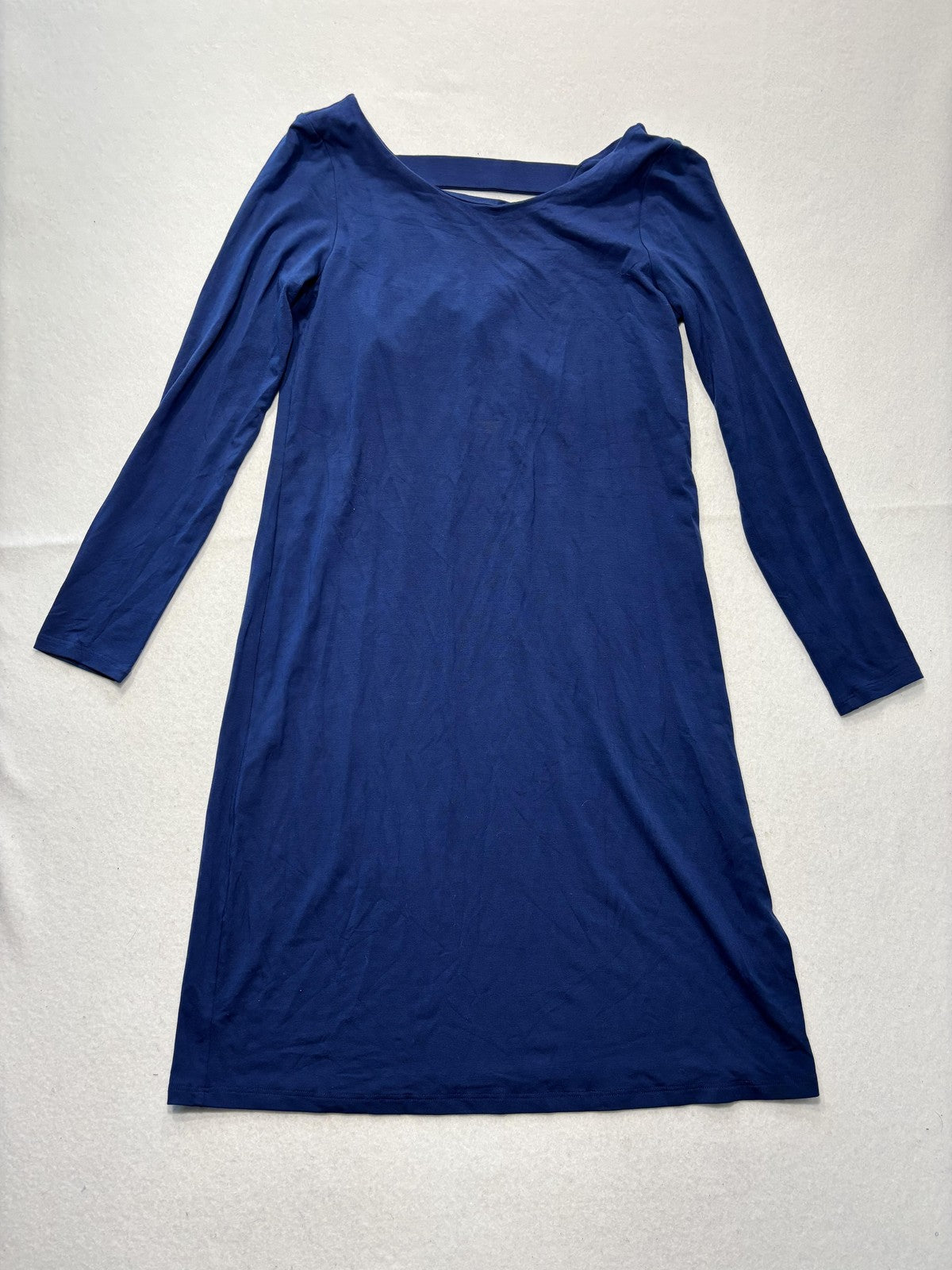 Dress Womens Medium Blue V Neck Long Sleeve Stretch Jersey Shift Knee Length