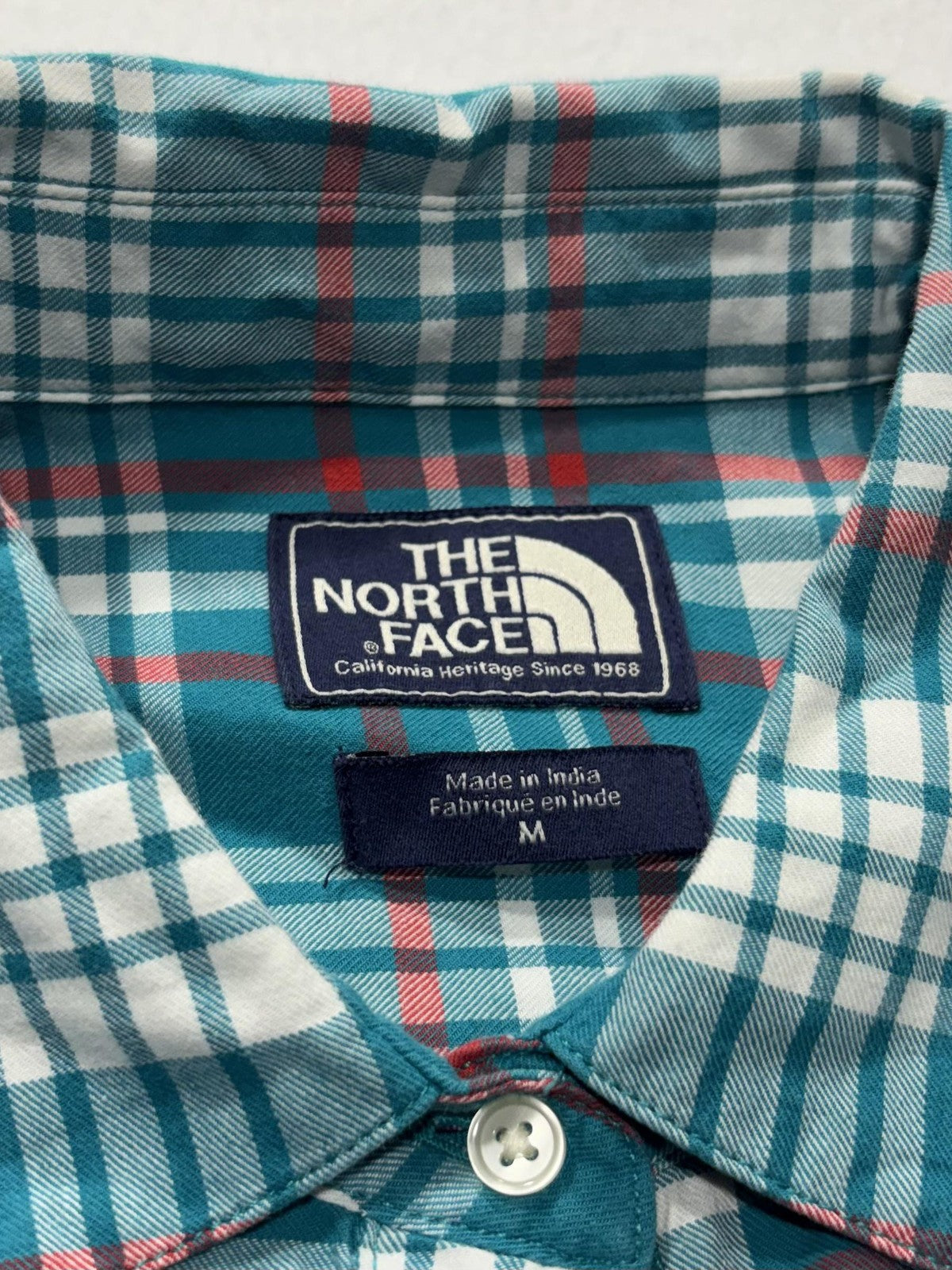 The North Face Shirt Mens Medium Green Plaid Long Sleeve Button Up Cotton Casual