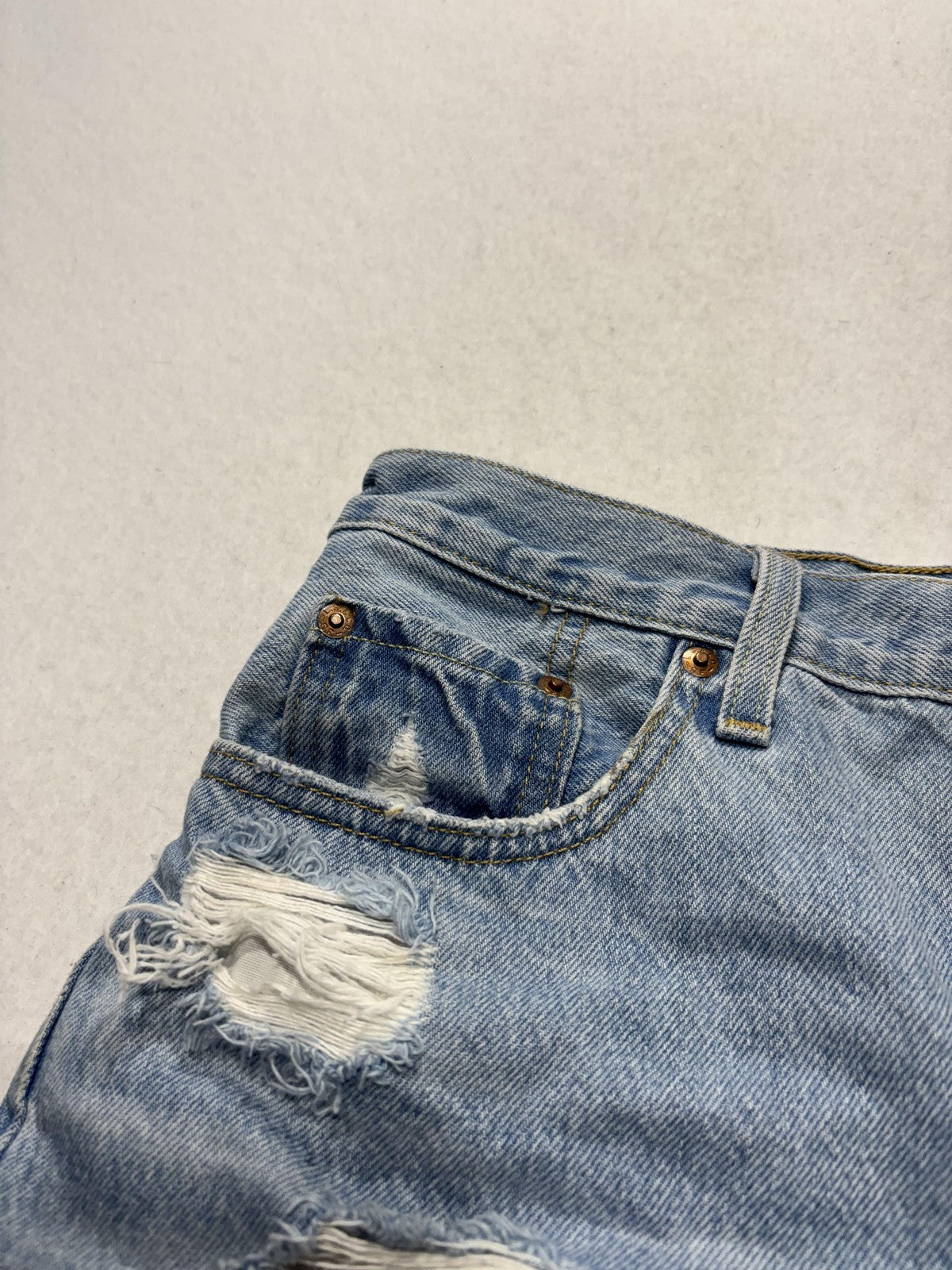 Levi's 501 Shorts Womens 8 Blue Denim High Rise Distressed Cut Off A00432