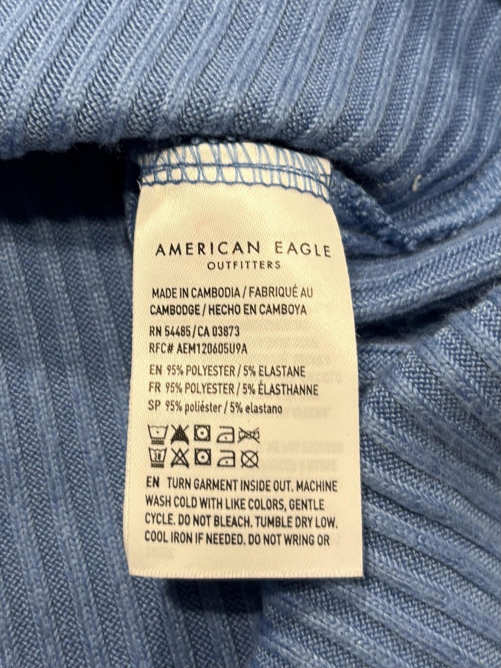 American Eagle Blue Ribbed Crew Neck Long Sleeve Shirt Womens M AEM120605U9A