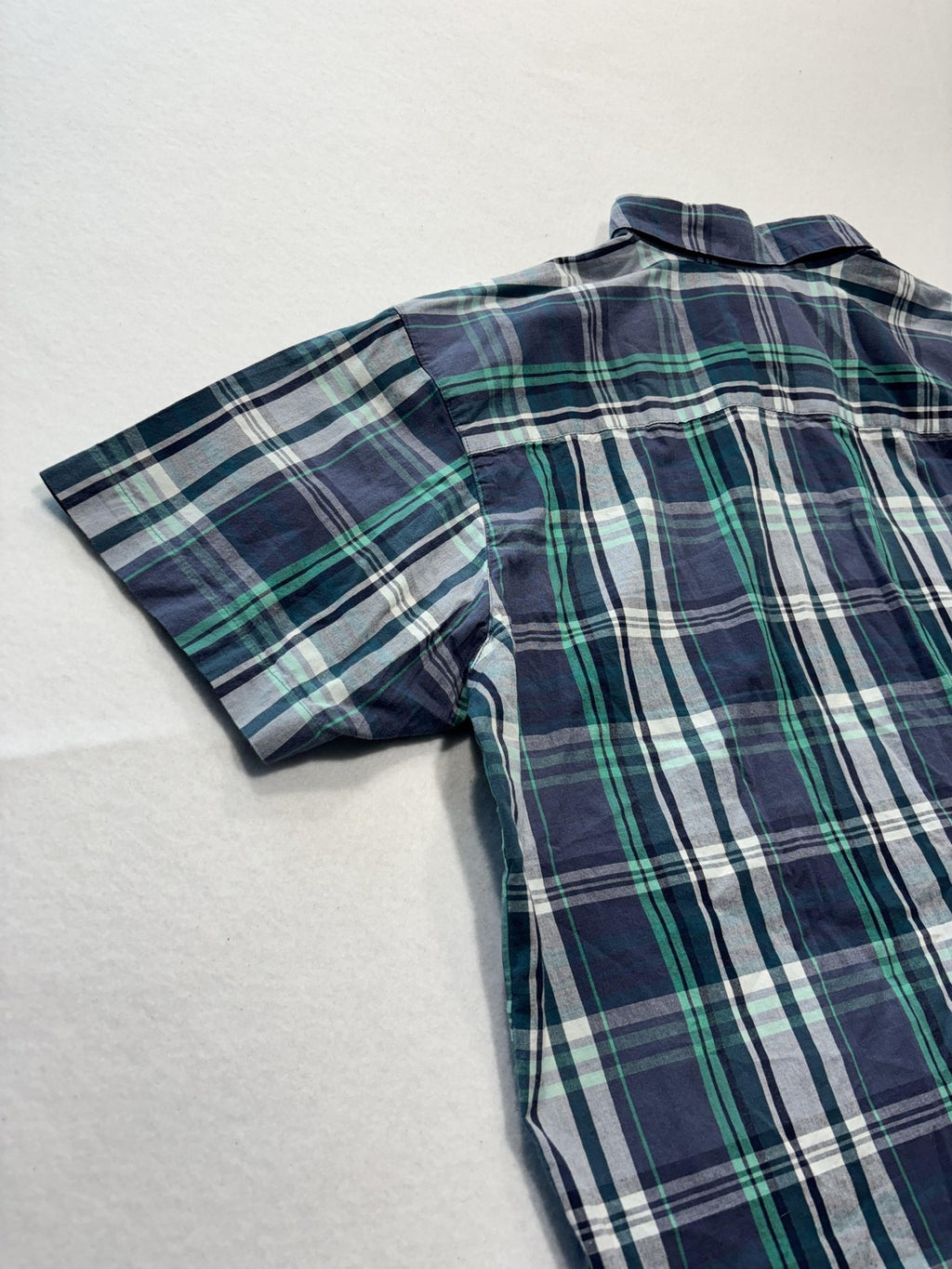 Columbia Shirt Mens Large Blue Green Plaid Short Sleeve Button Up Casual Stretch