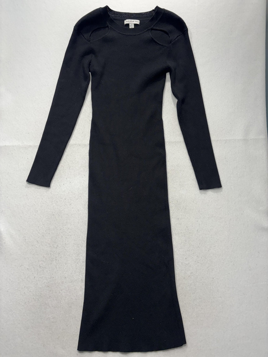And Now This Black Ribbed Knit Crew Neck Cutout Bodycon Sweater Dress Womens M