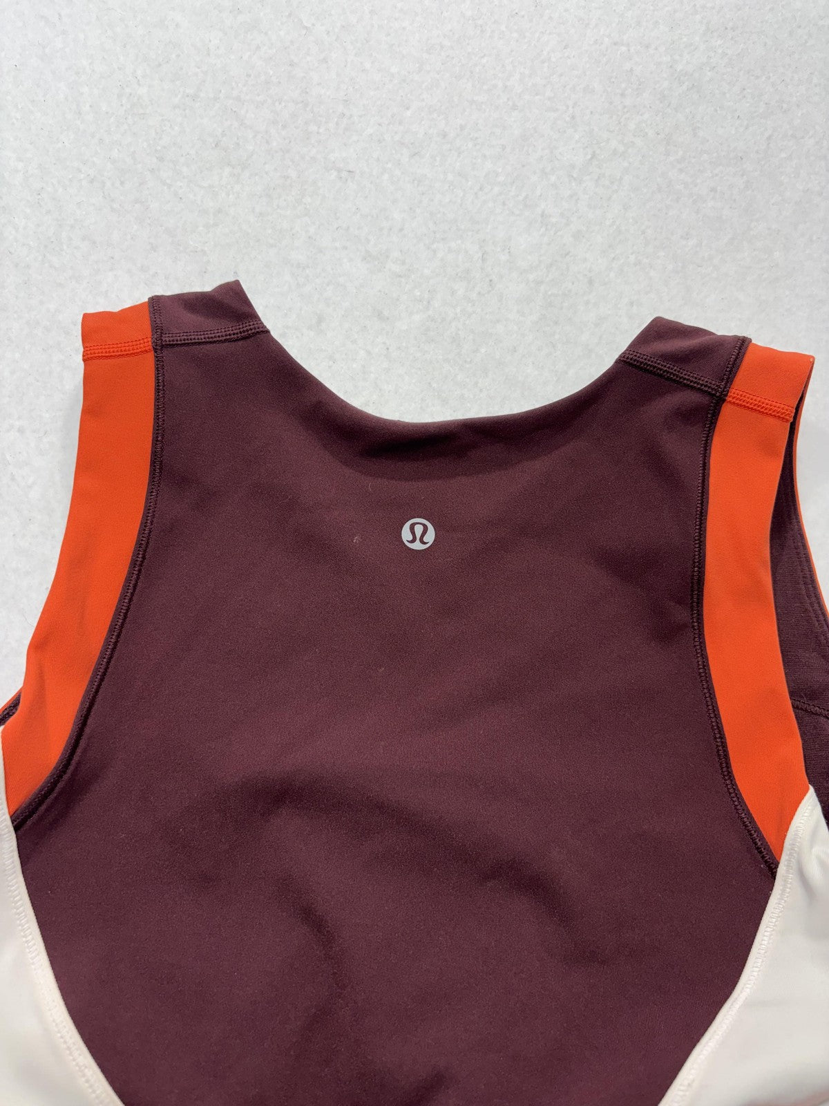 Lululemon Sports Bra Womens 10 Burgundy Orange Colorblock Longline Top Athletic