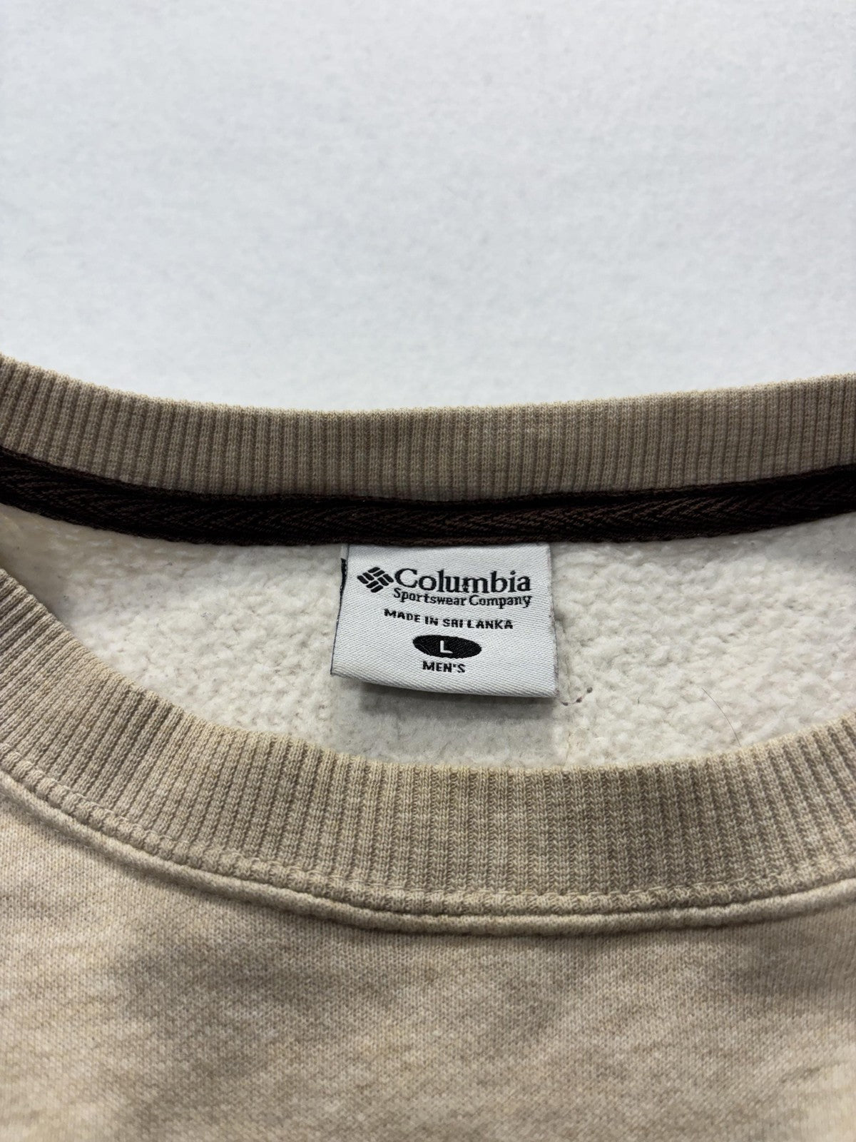 Columbia Sweatshirt Mens Large Beige Fleece Crew Neck Pullover Logo Outdoor