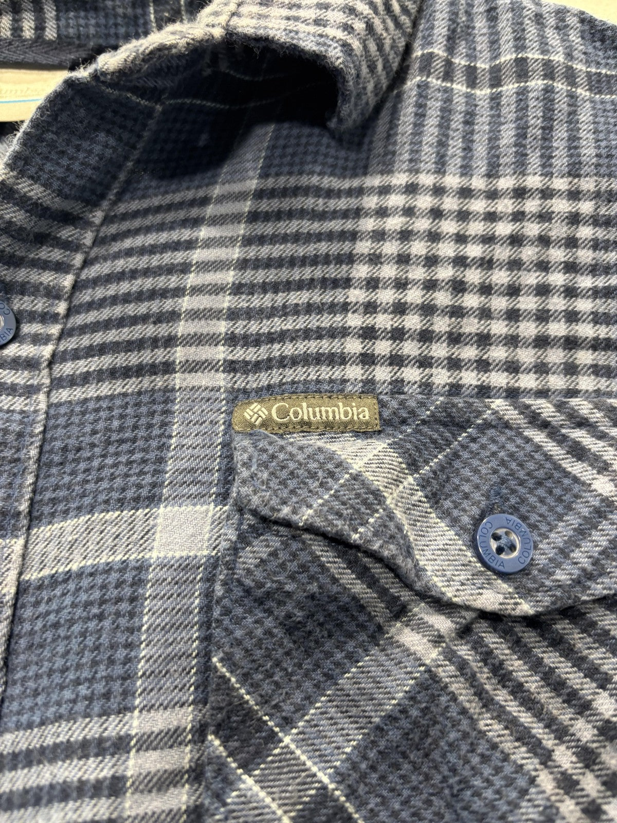 Columbia Shirt Mens Large Blue Plaid Flannel Long Sleeve Button Up Casual