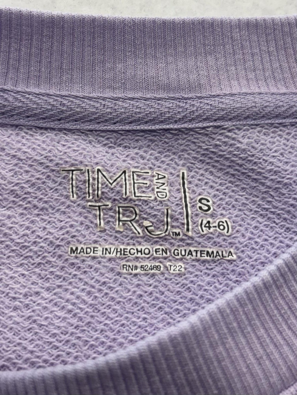 Time And Tru Sweatshirt Womens S Purple Crew Neck Terry Long Sleeve Pullover