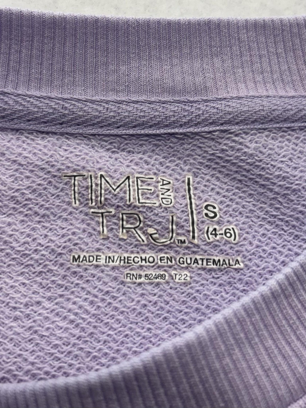 Time And Tru Sweatshirt Womens S Purple Crew Neck Terry Long Sleeve Pullover