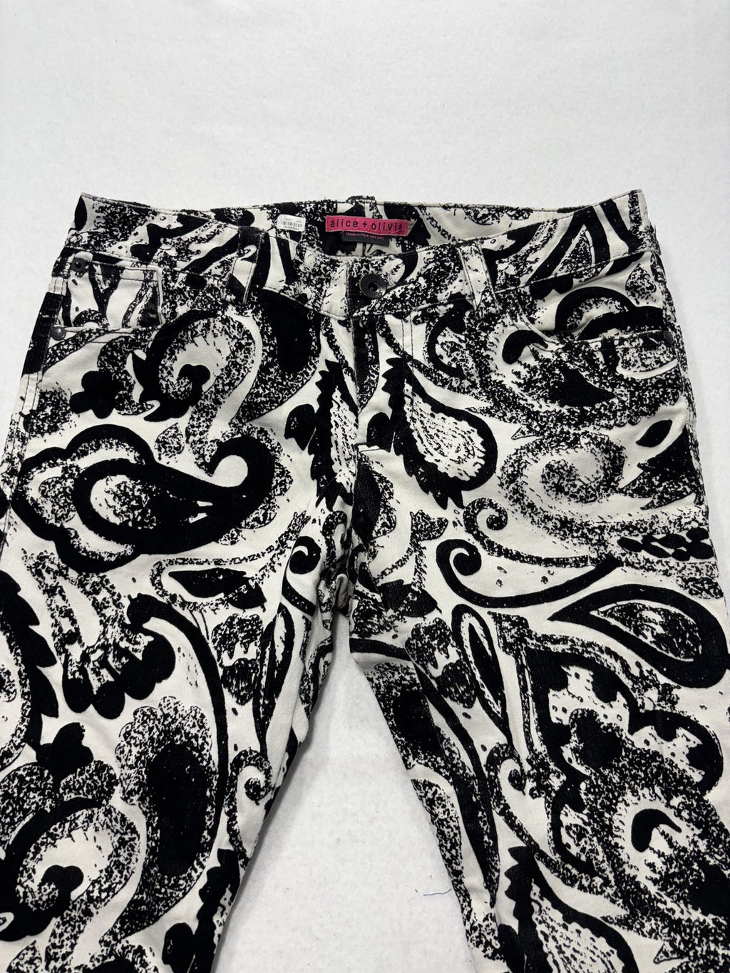 Alice + Olivia Jeans Womens 30 Black Paisley Mid Rise Cropped Slim Denim 30x24