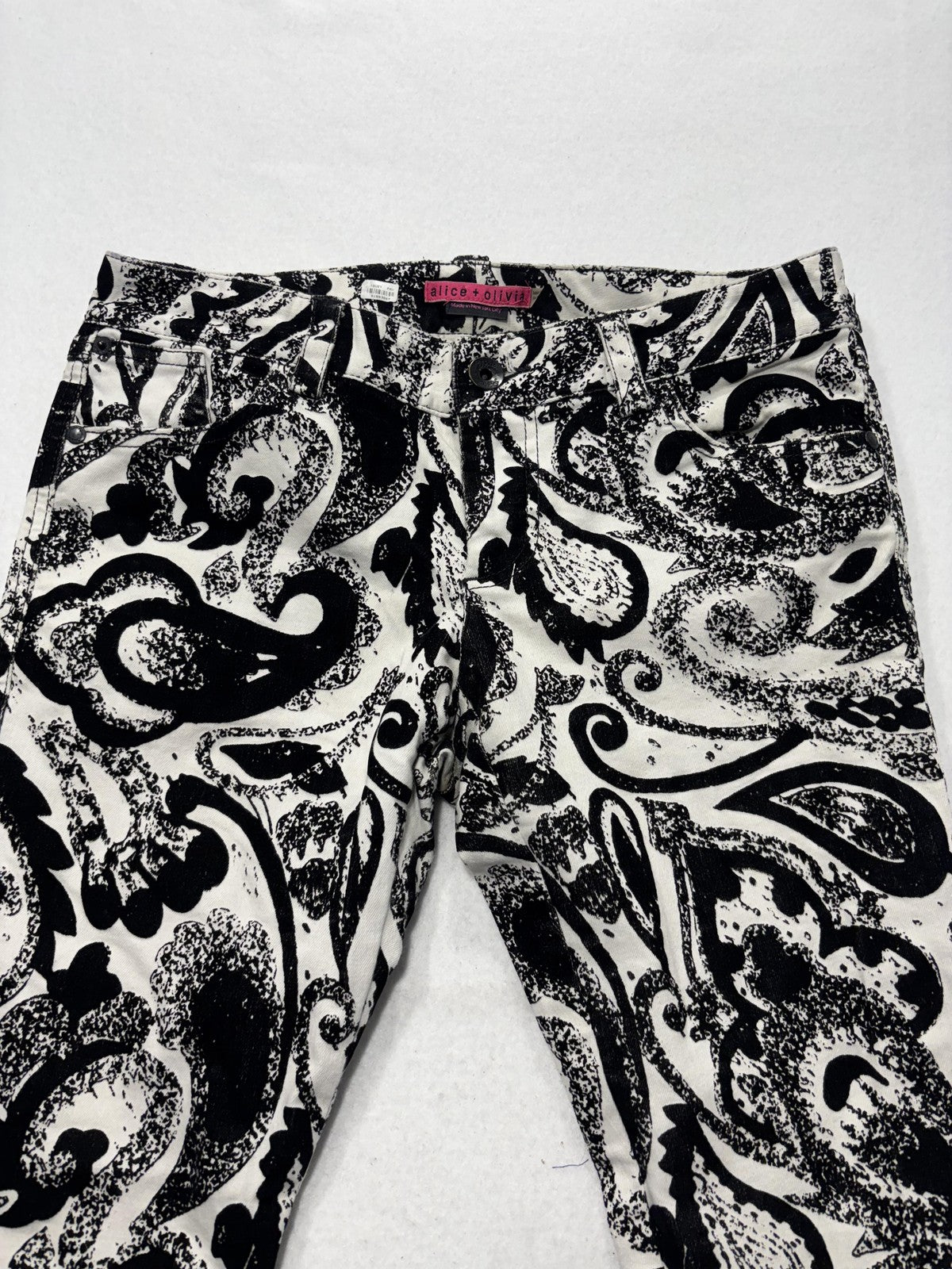 Alice + Olivia Jeans Womens 30 Black Paisley Mid Rise Cropped Slim Denim 30x24