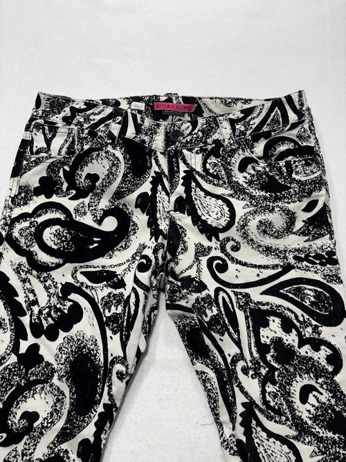 Alice + Olivia Jeans Womens 30 Black Paisley Mid Rise Cropped Slim Denim 30x24