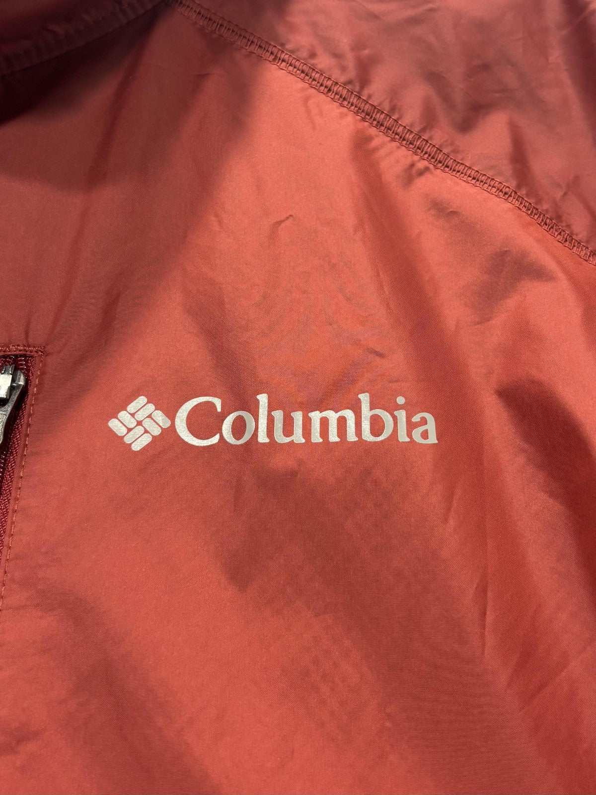 Columbia Windbreaker Jacket Mens Large Red Hooded Full Zip Lightweight KM3973