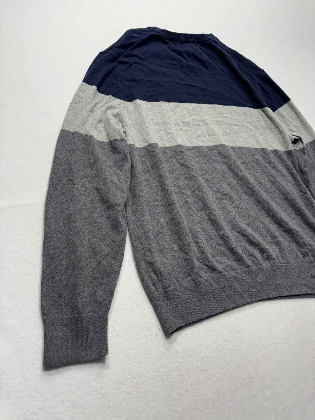 Banana Republic Sweater Mens Large Blue Gray Striped Crew Neck Knit Pullover