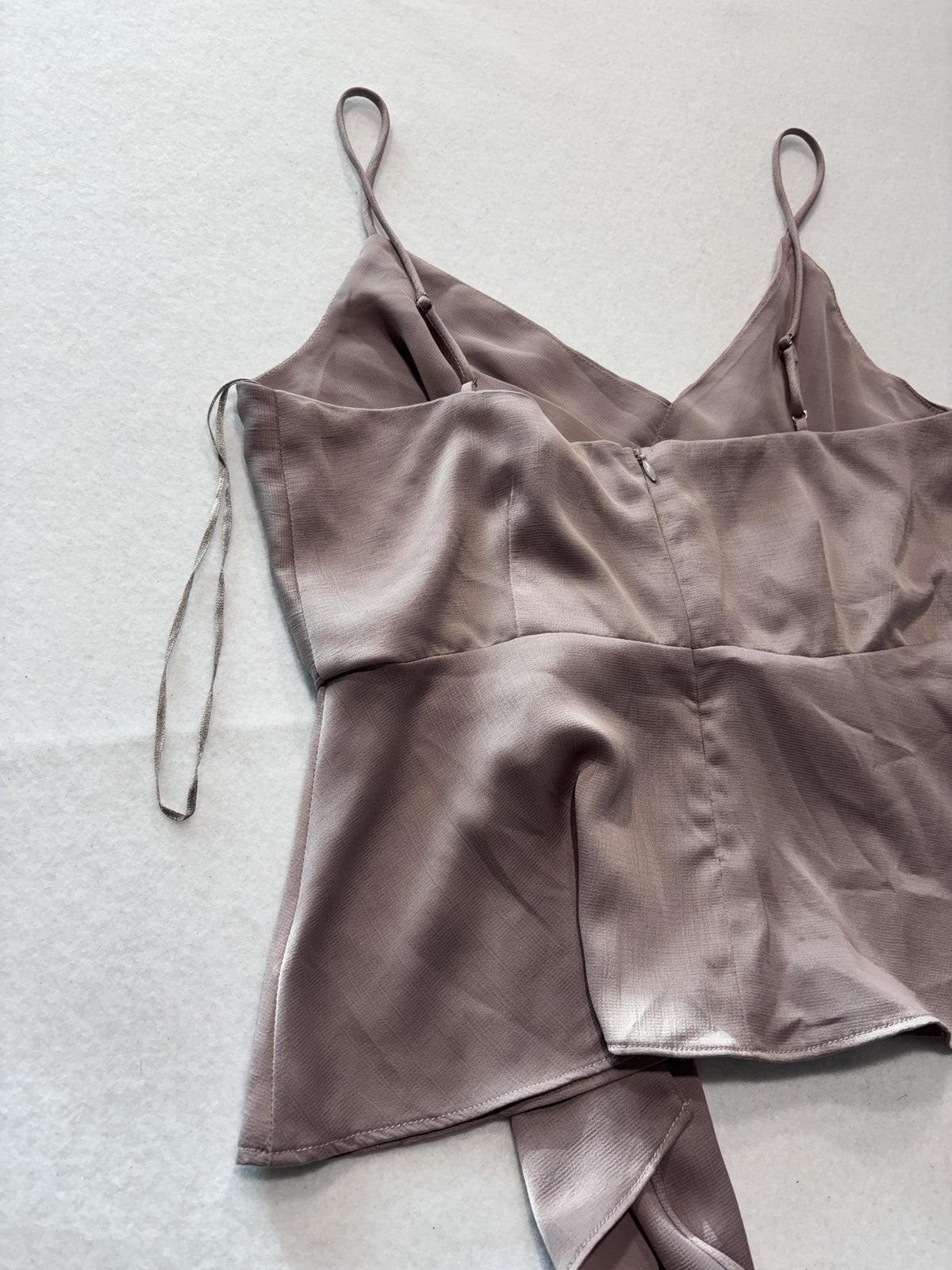 ASTR The Label Tank Womens Medium Taupe Wrap Front Tie Satin Cami Top Party