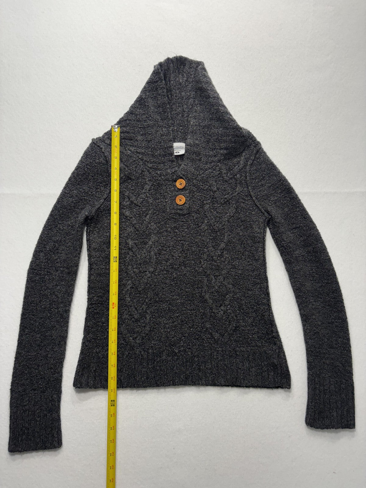 Columbia Sweater Womens Small Gray Hooded Cowl Neck Button Henley Knit