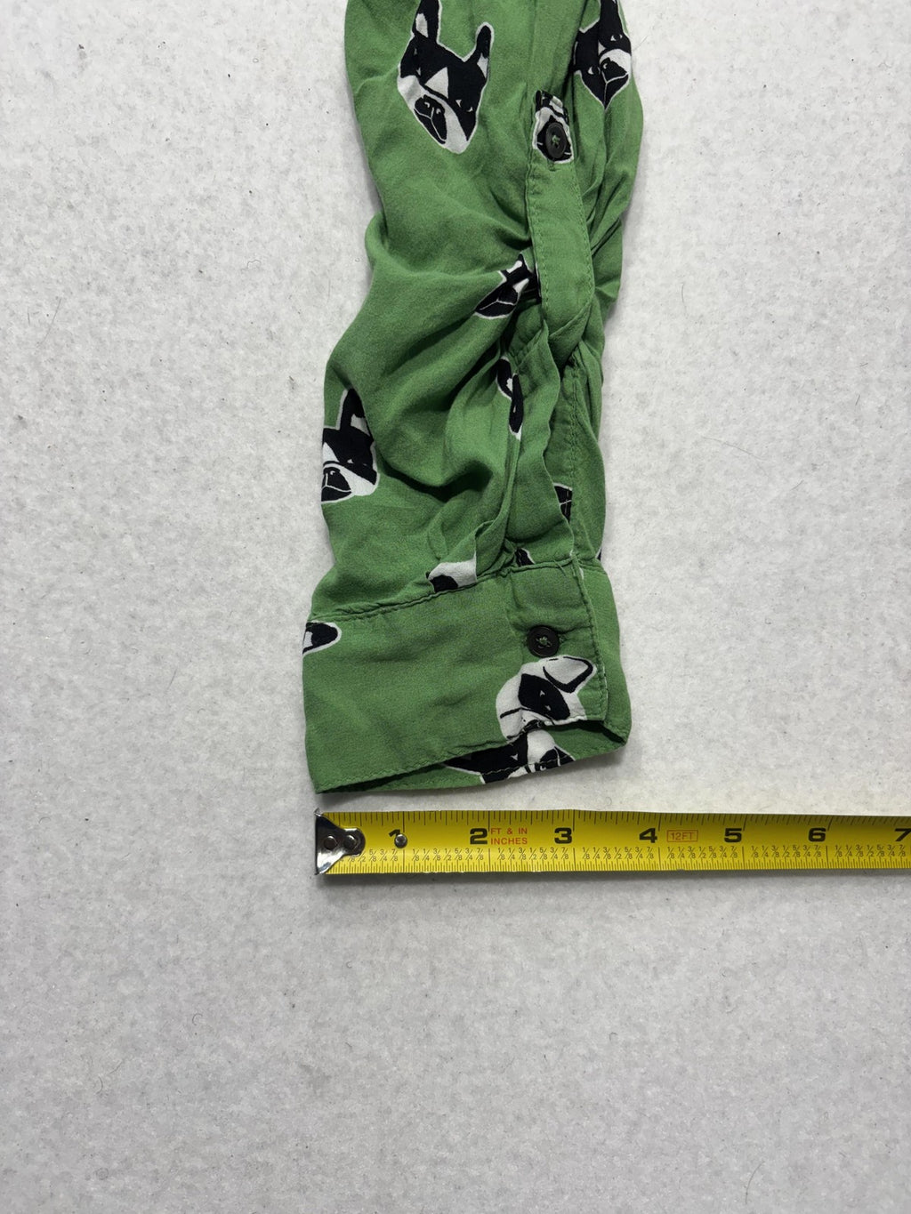 Maeve Blouse Womens 6 Green Dog Print Henley Long Roll Tab Sleeve Tunic Top