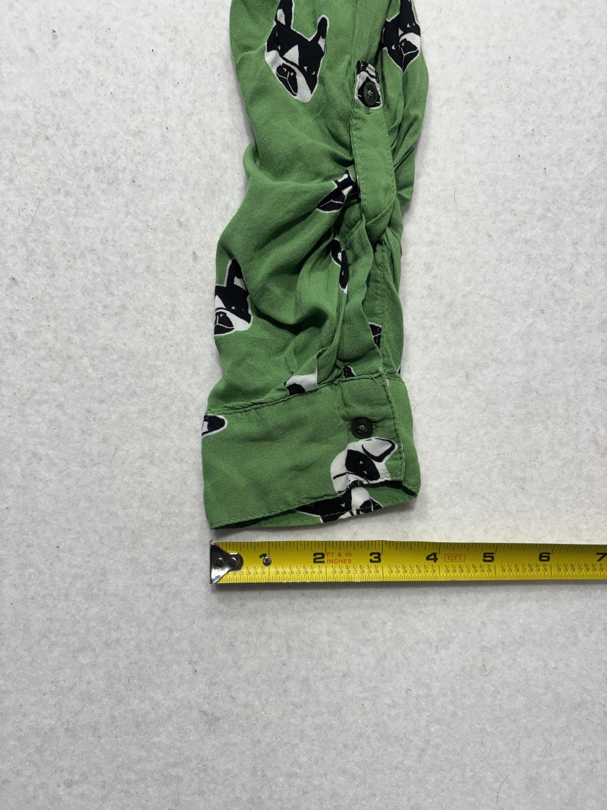 Maeve Blouse Womens 6 Green Dog Print Henley Long Roll Tab Sleeve Tunic Top