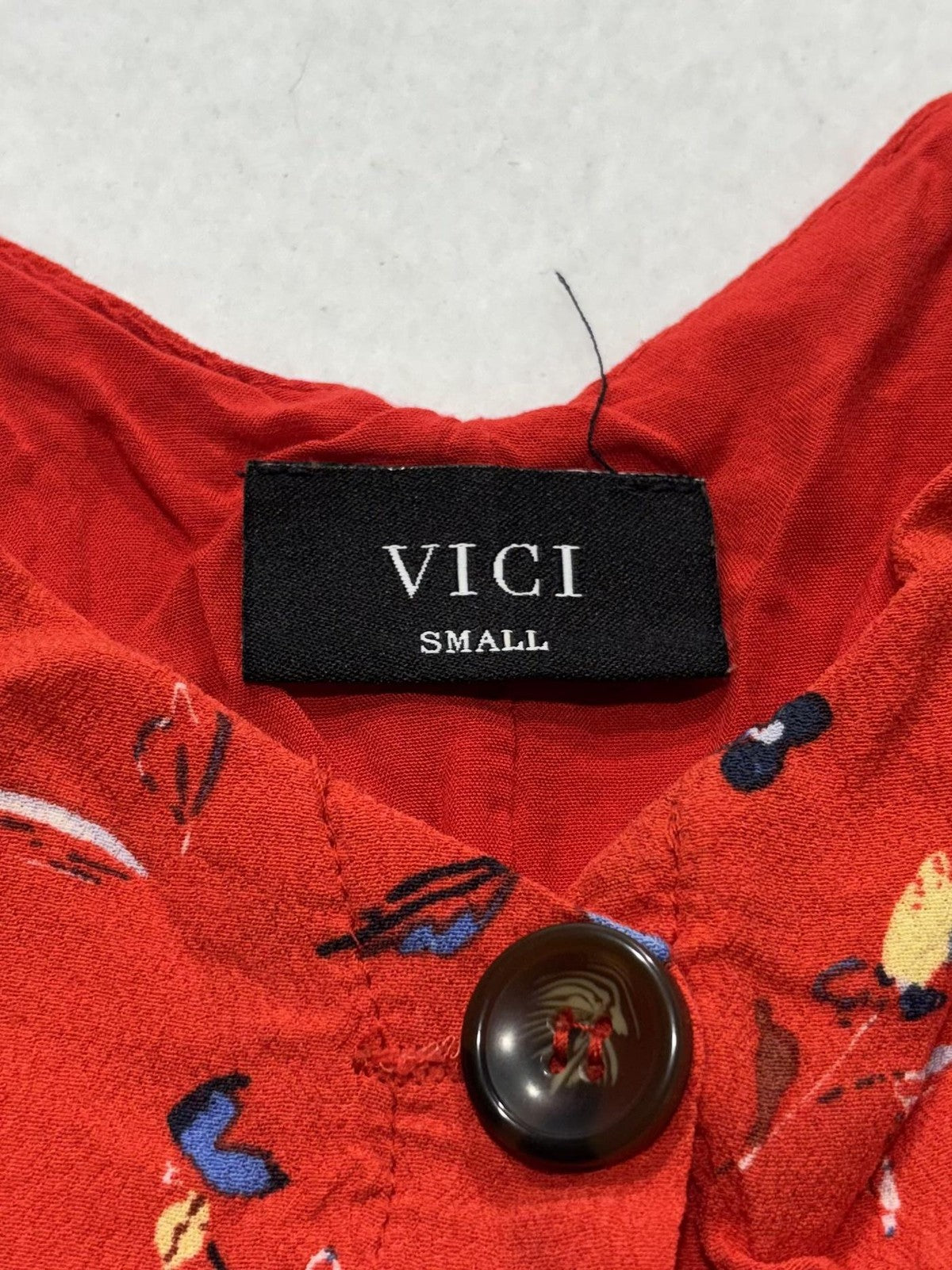 VICI Romper Womens Small Red Floral V Neck Button Front Adjustable Waist