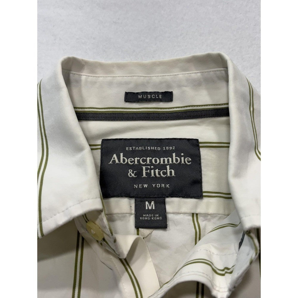 Abercrombie & Fitch Mens Medium White Green Striped Long Sleeve Slim Button Up
