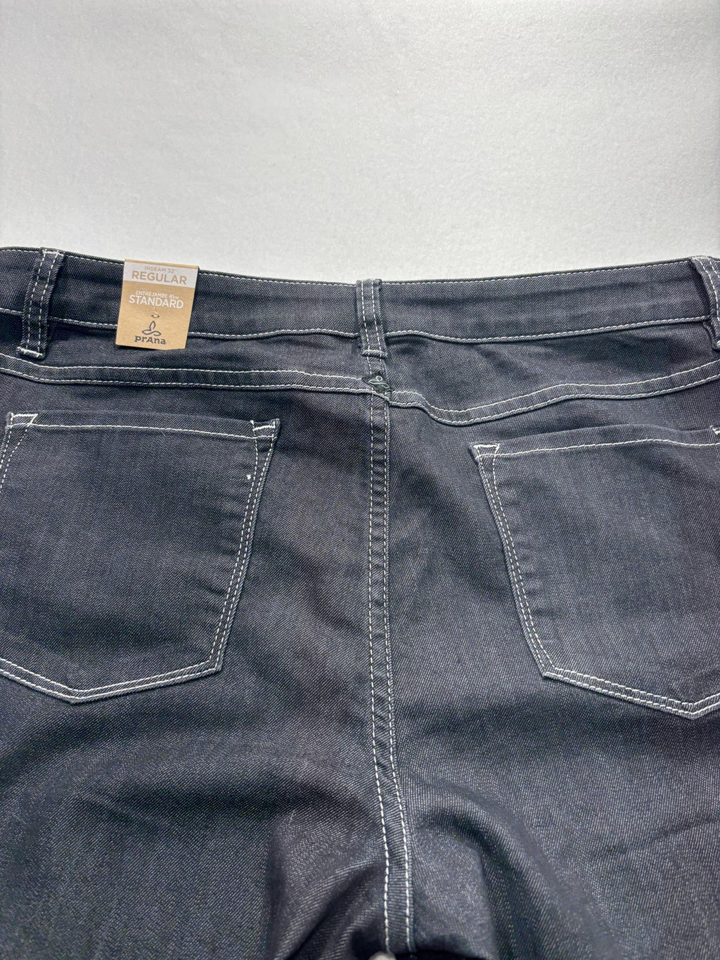 PrAna Jeans Womens 12 Gray Dark Wash Straight Leg Mid Rise Stretch 33x32