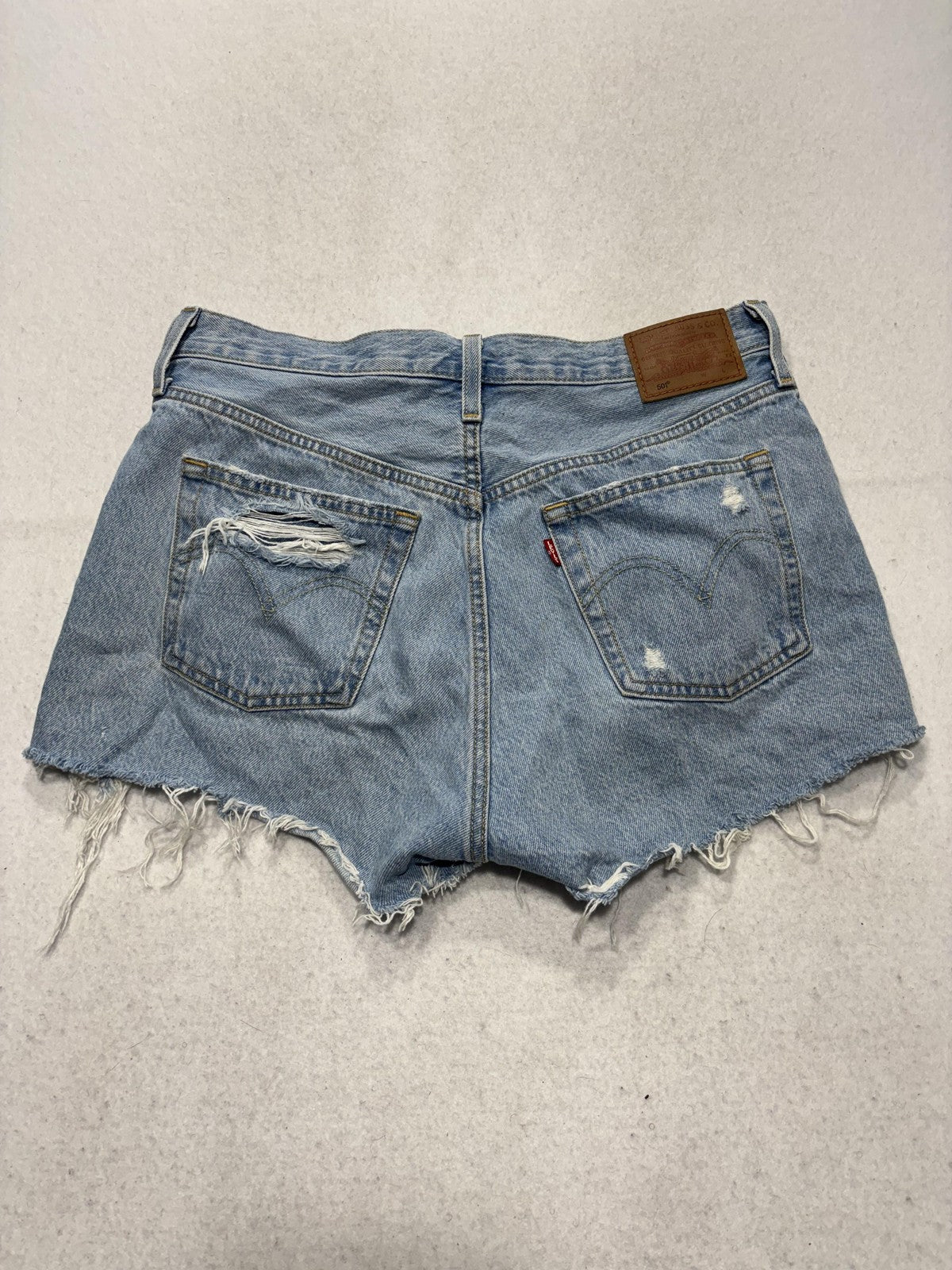 Levi's 501 Shorts Womens 8 Blue Denim High Rise Distressed Cut Off A00432