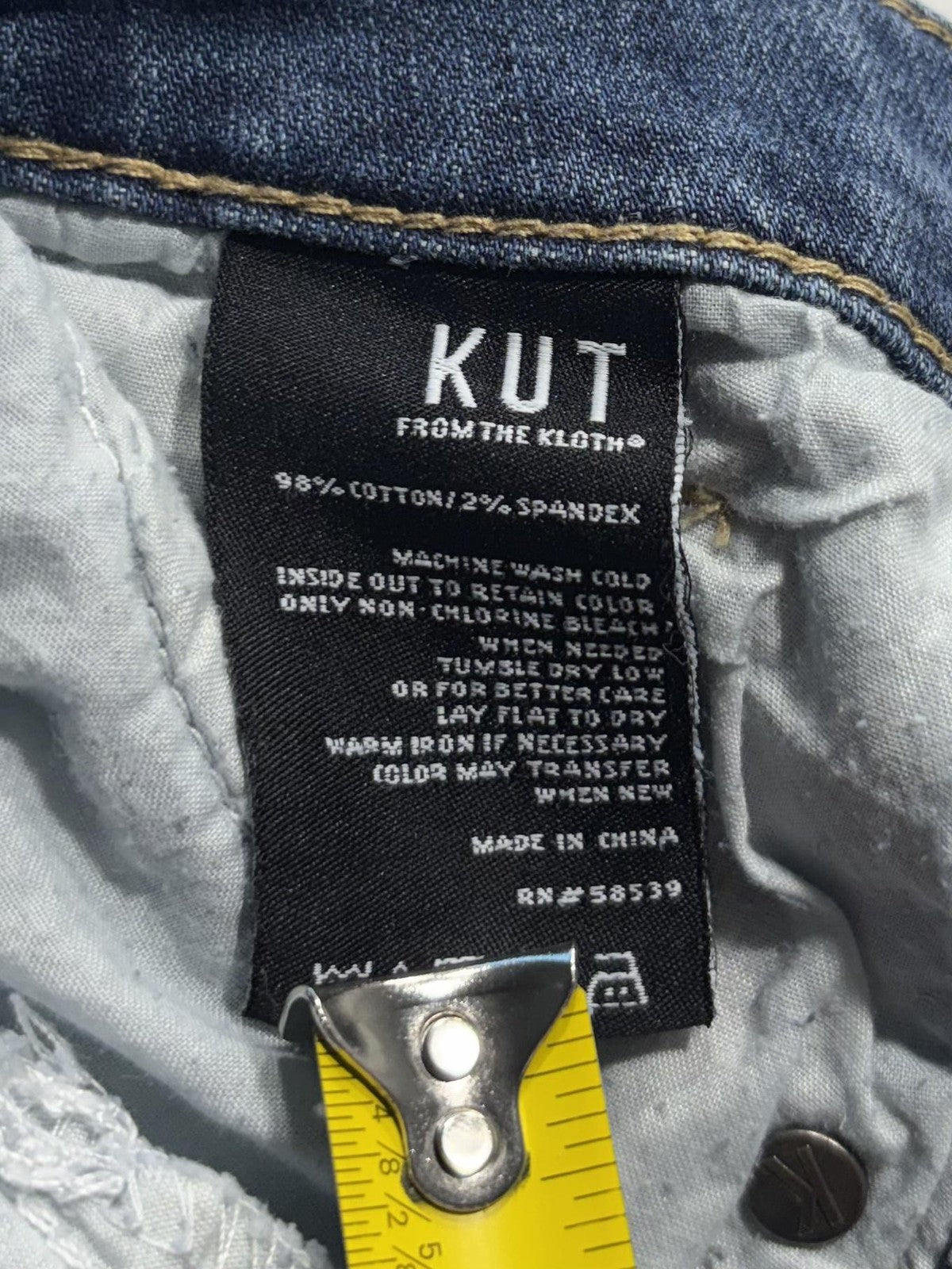 KUT From The Kloth Jeans Womens 14 Blue Mid Rise Straight Raw Hem Distressed