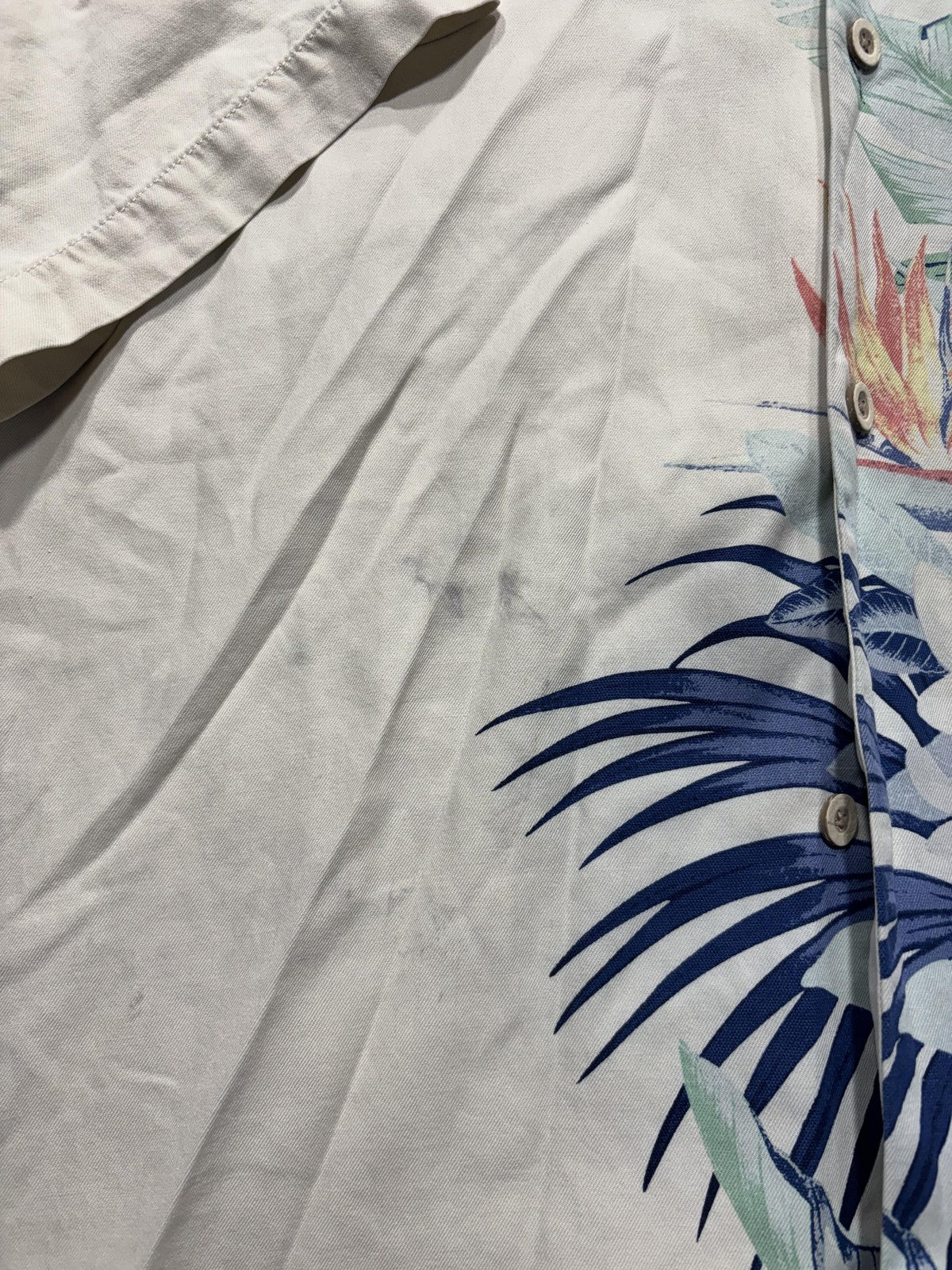 Tommy Bahama Shirt Mens 2XL White Silk Tropical Floral Short Sleeve Button Up