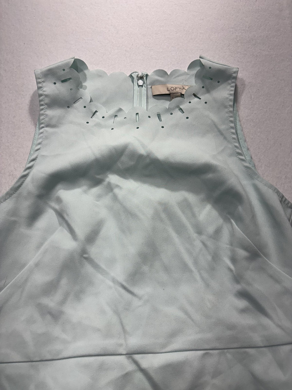 LOFT Dress Womens 4 Green Scallop Hem Laser Cut Sleeveless A Line Knee Length