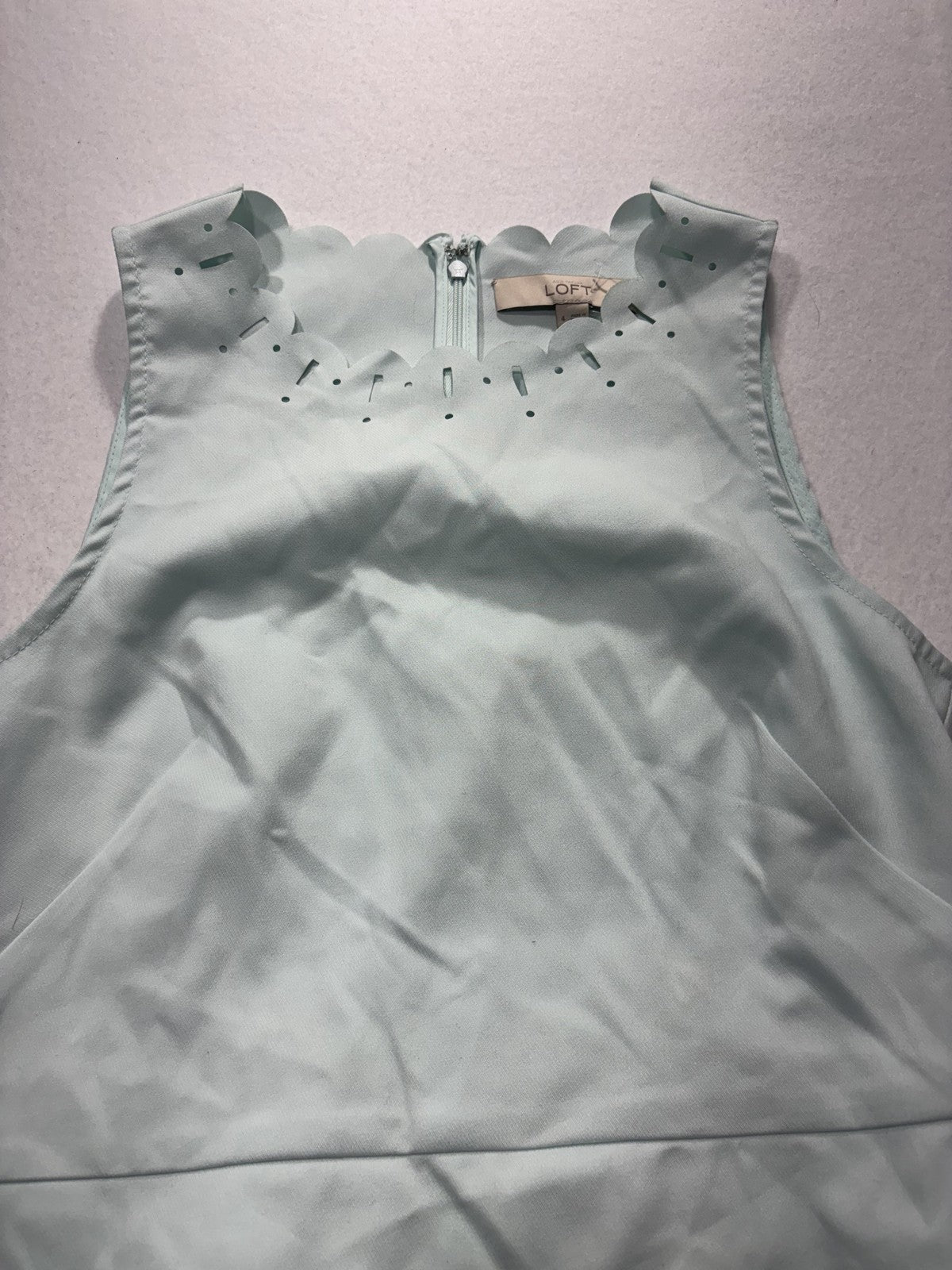 LOFT Dress Womens 4 Green Scallop Hem Laser Cut Sleeveless A Line Knee Length
