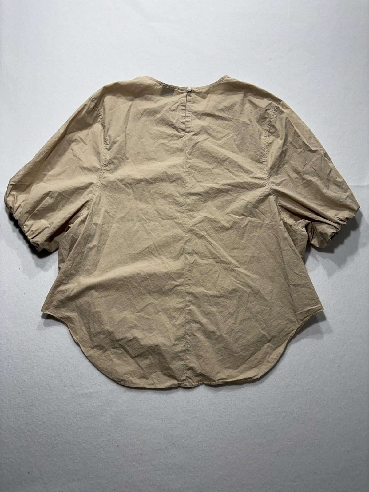 GREI. Blouse Womens 2 Beige Round Neck Short Balloon Sleeve Cotton Relaxed Top
