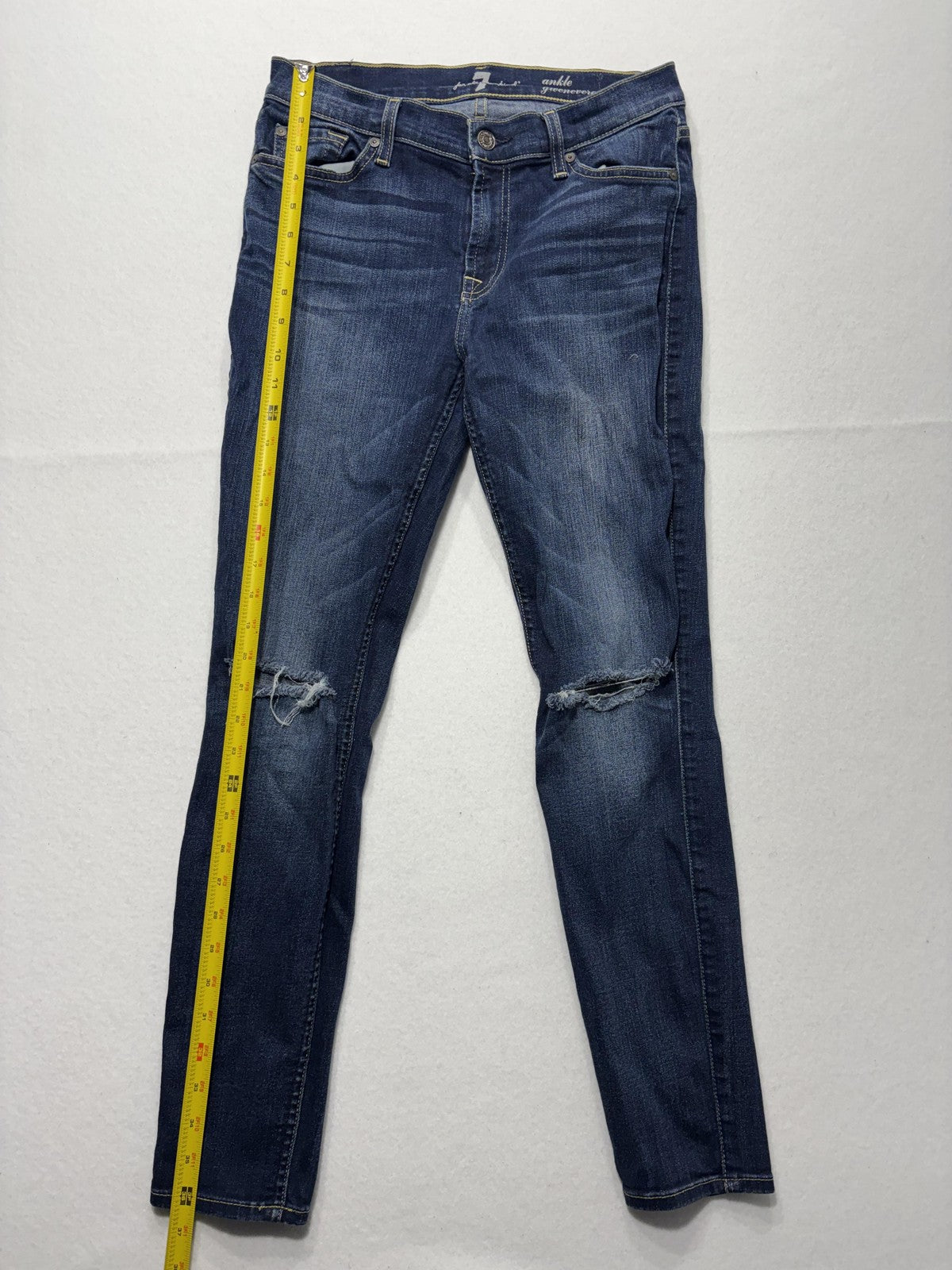 7 For All Mankind Gwenevere Jeans Womens 28 Blue Distressed Ankle Skinny 29x28
