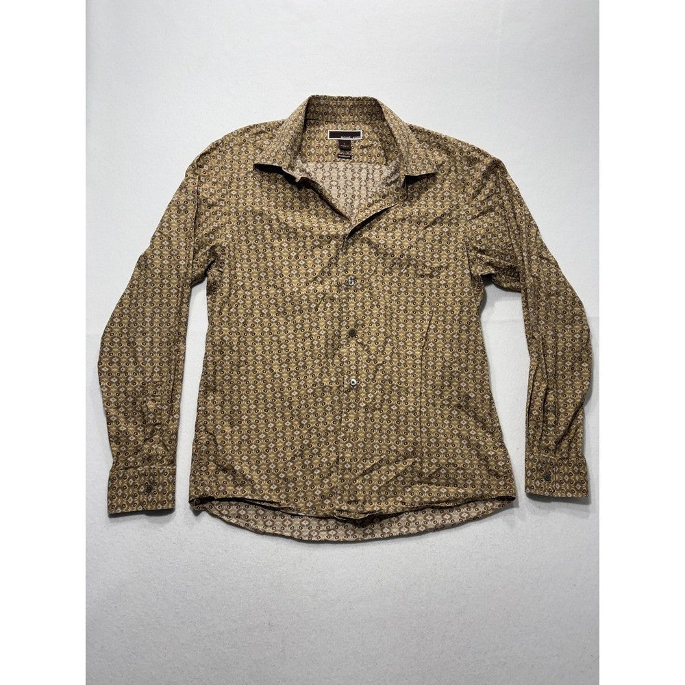 Michael Kors Dress Shirt Mens Large Brown Floral Long Sleeve Tailored Fit Cotton