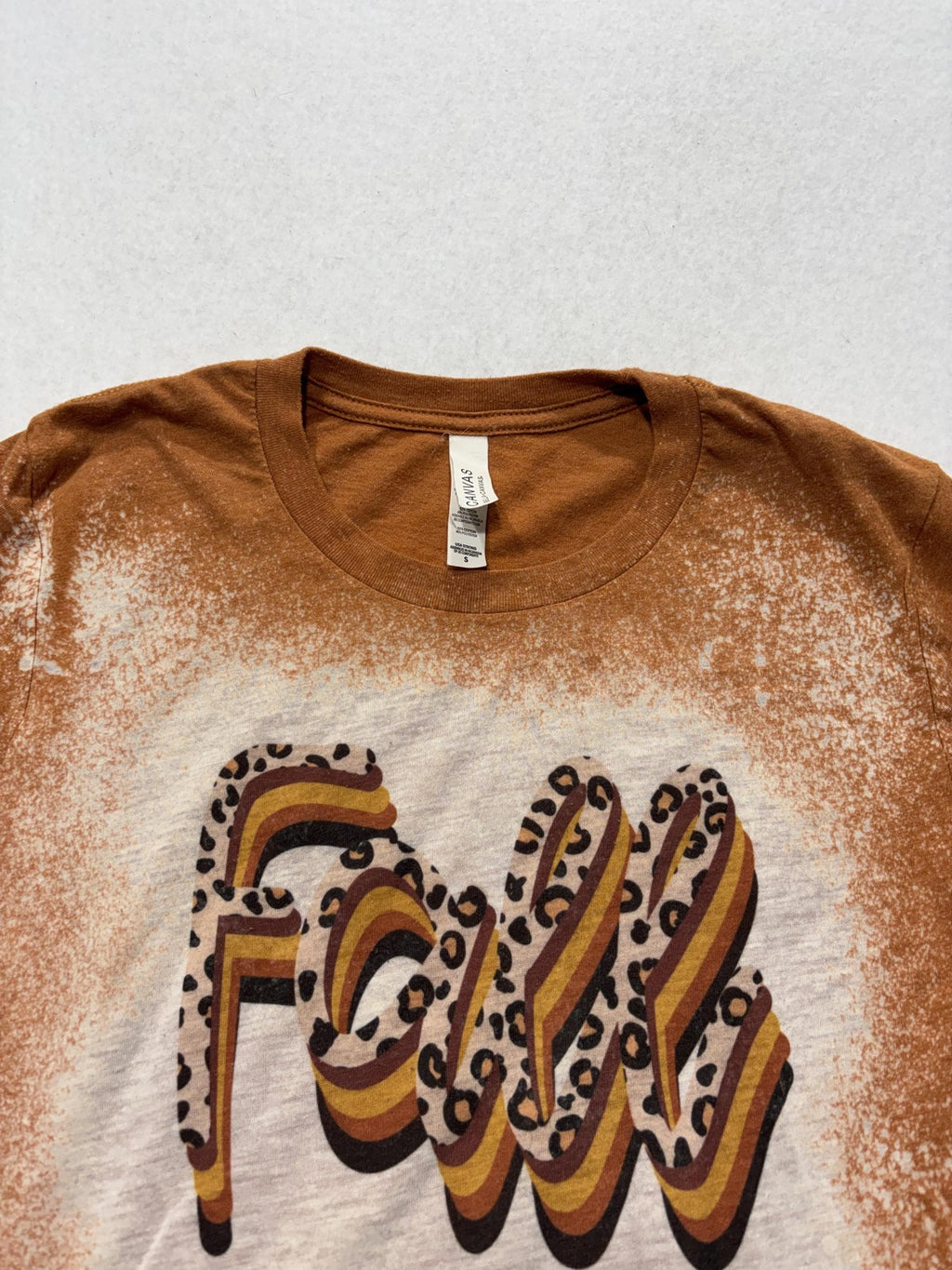 Bella + Canvas Shirt Womens S Orange Fall Vibes Leopard Graphic Tee Bleached