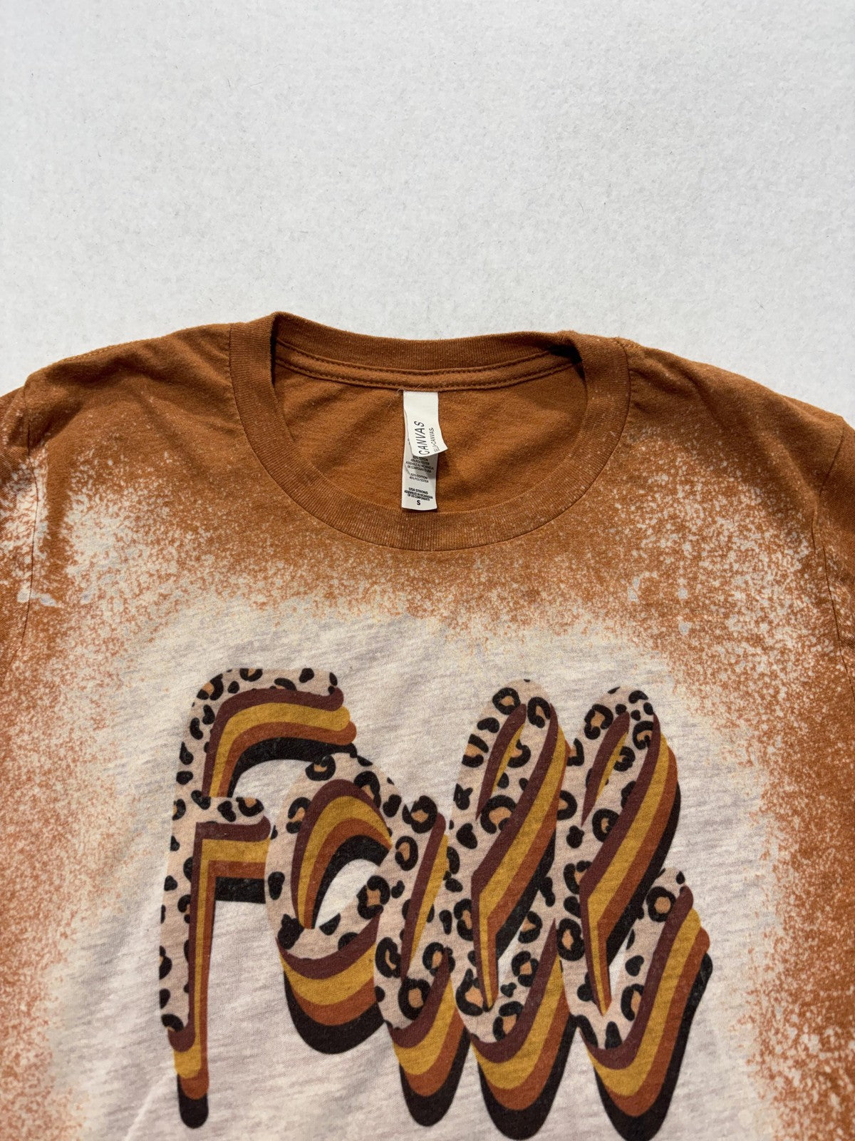 Bella + Canvas Shirt Womens S Orange Fall Vibes Leopard Graphic Tee Bleached