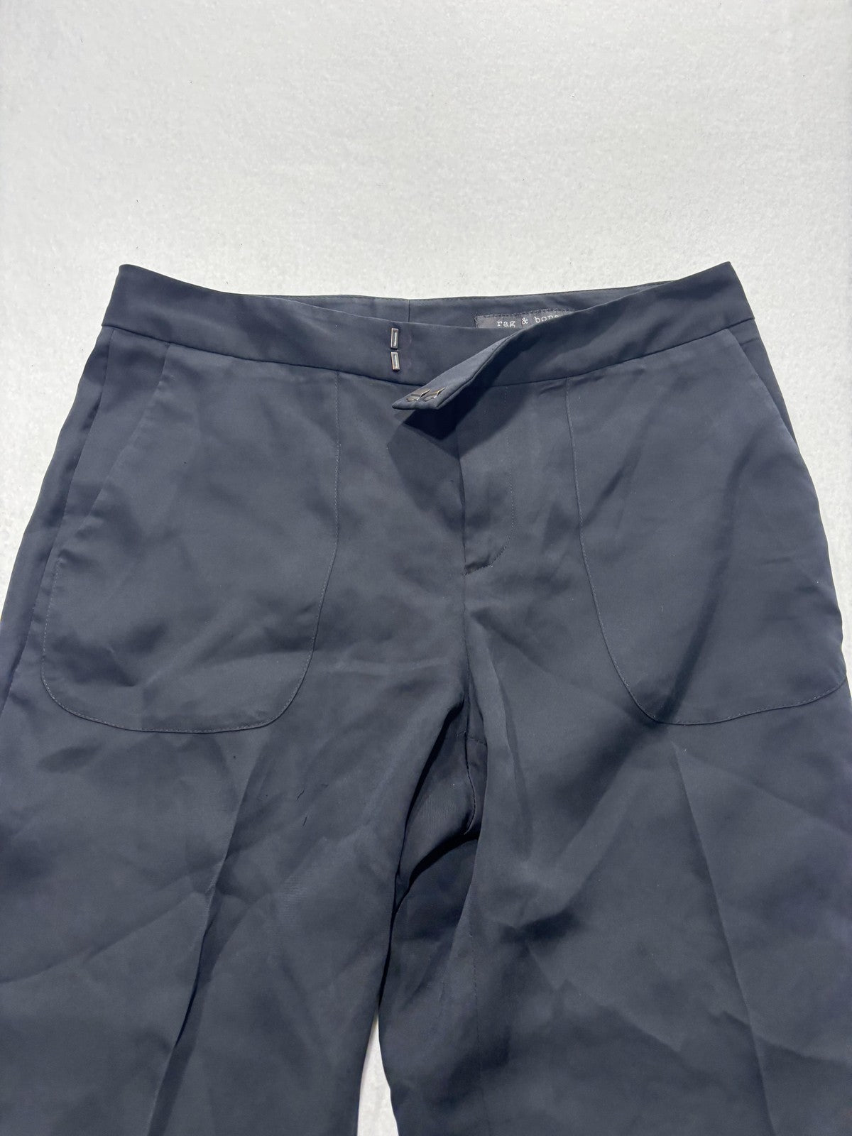 Rag & Bone Pants Womens 6 Black Cropped Straight Leg Cuffed Trousers Pockets