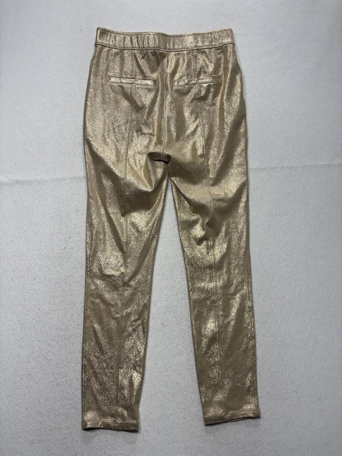 Free People Leggings Womens 27 Gold Mid Rise 31.5" Inseam Ankle Metallic Stretch